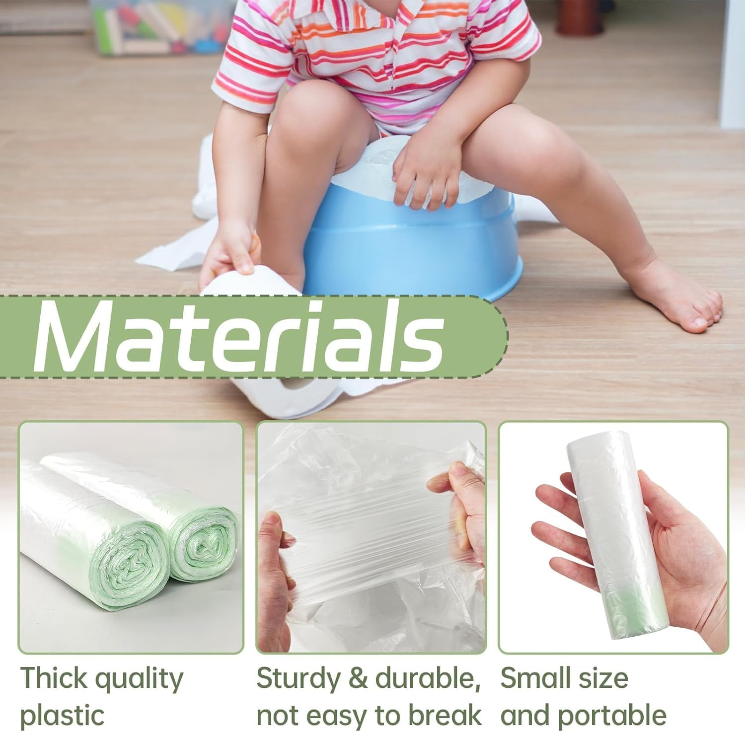 300 Pack Potty Chair Liners with Drawstring,Training Toilet Seat Potty Bags,Disposable Cleaning Bag for Kids Toddler Adults Pet Outdoors(44 X 24 Cm) image number 3