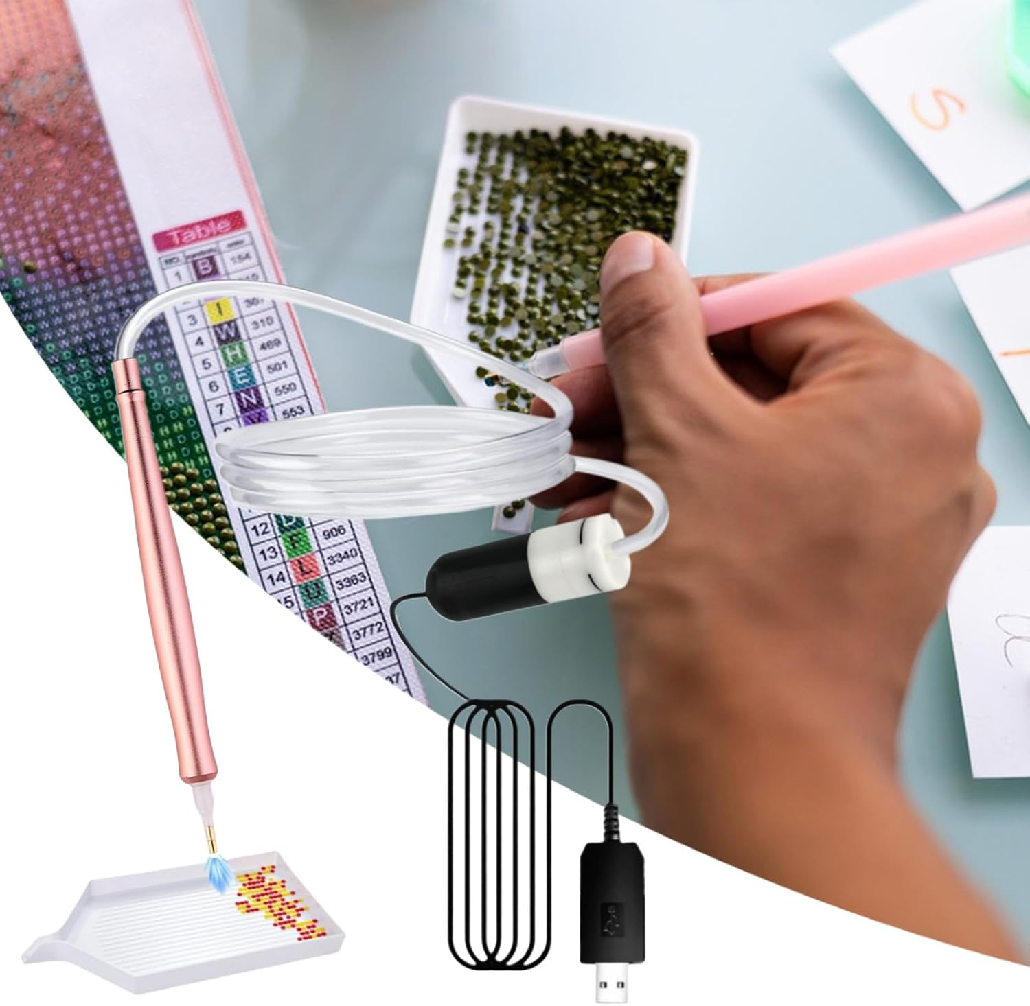 Wrohto Rhinestone Art Pen | Electric Rhinestone Art Painting Pens Vacuum - Automatic Applicator USB Accessories Portable for Event Decor Setup Crafting Projects Beginners image number 5