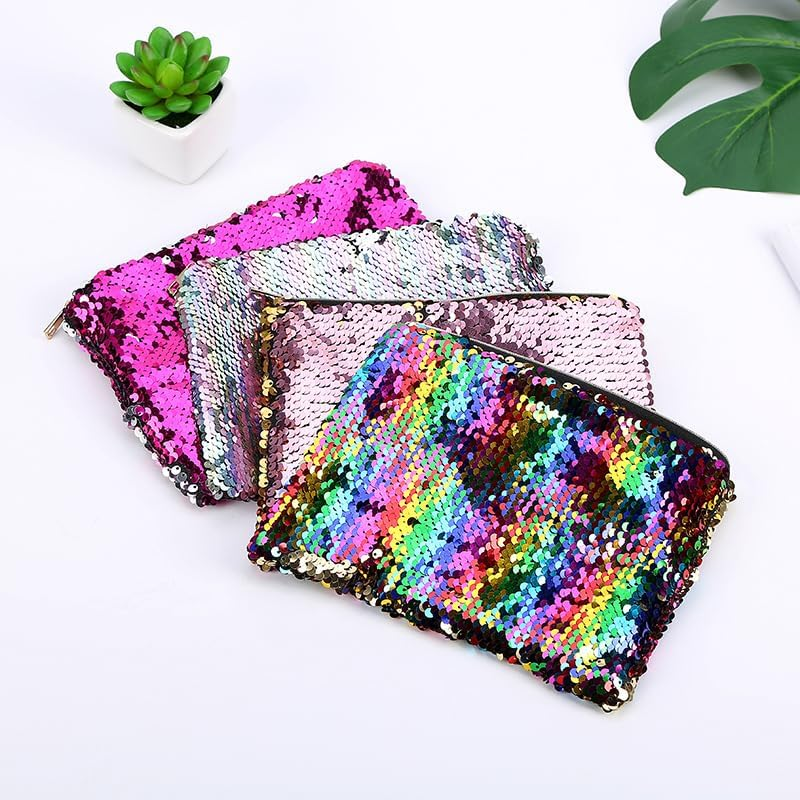 Aoozleny Double-Sided Glitter Pencil Case Reversible Sequin Zipper Pencil Pouch for Cosmetic Makeup Organizer Bag Purse for Women (Colorful+Silver) image number 4