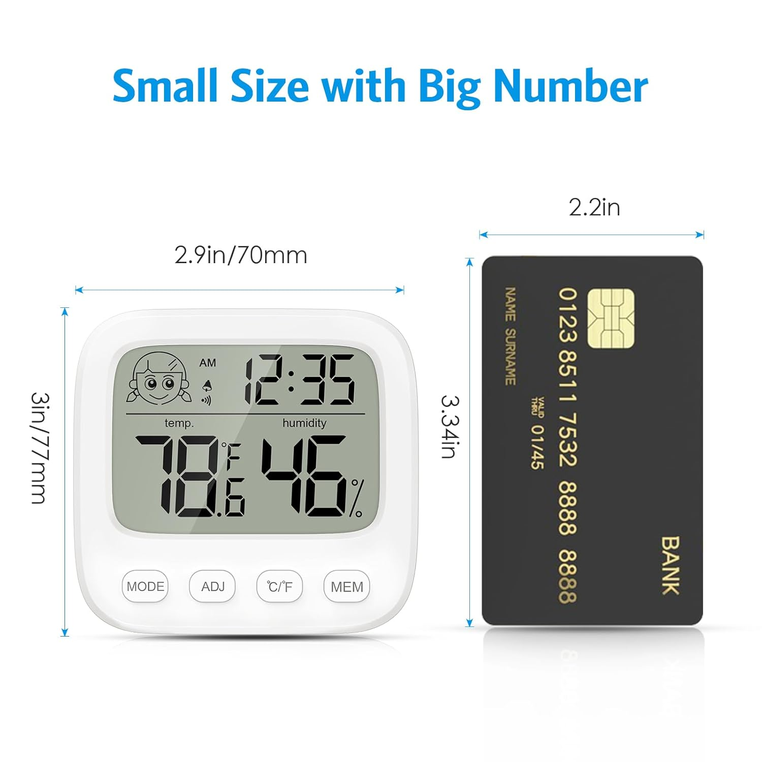 AMIR Digital Hygrometer Thermometer Indoor, Room Thermometer and Humidity Gauge with Temperature Humidity Monitor, Clock, ℃/℉ Function, 12/24H, Date, for Home, Garage, Greenhouse image number 2