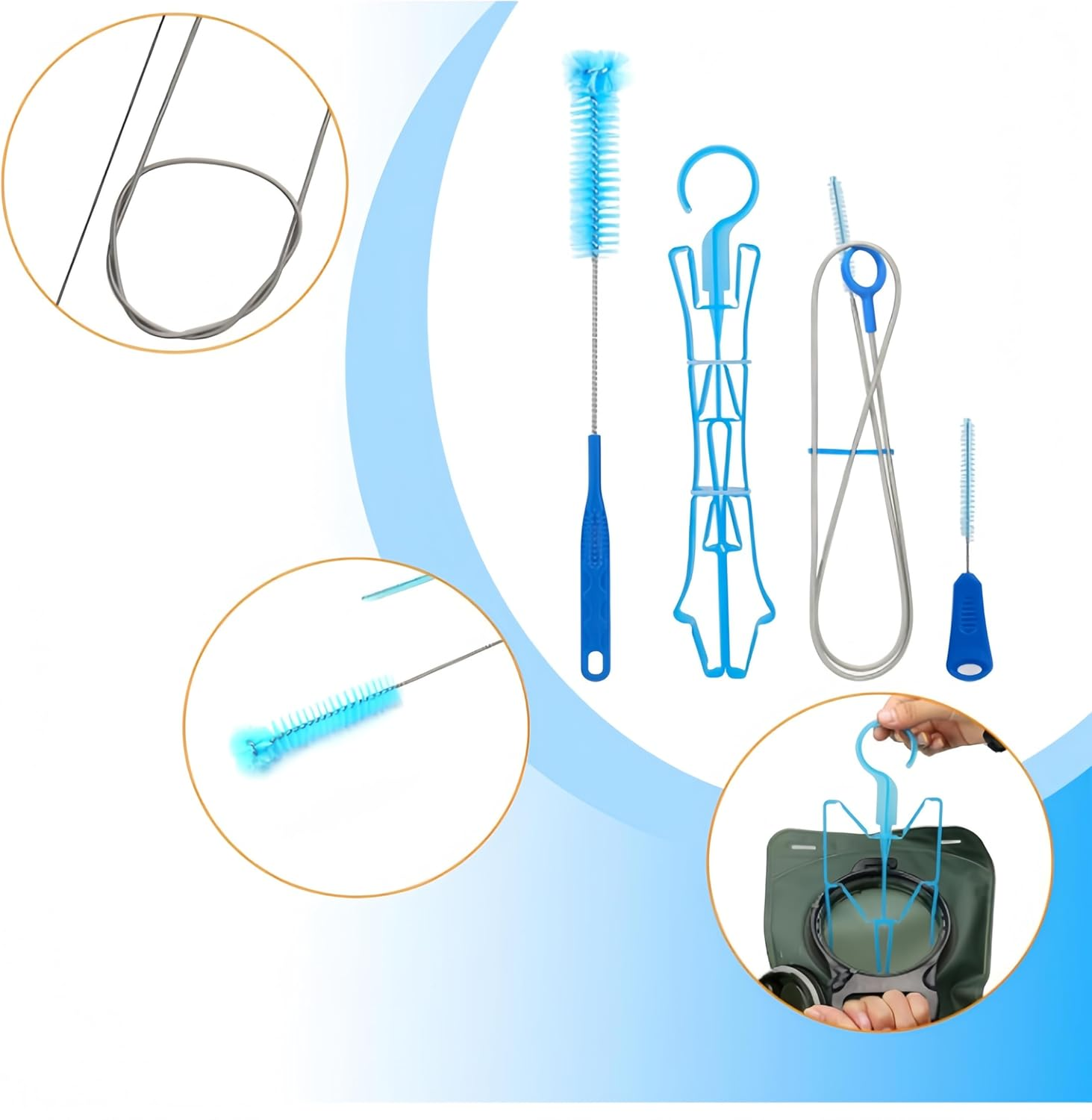 Hydration Bladder Cleaning Brush Set for Universal Water Reservoir,Water Bladder Cleaning Kit 4 in 1 Flexible Long Brush for Hose, Small Brush for Bite Valve, Big Brush for Bladder image number 4