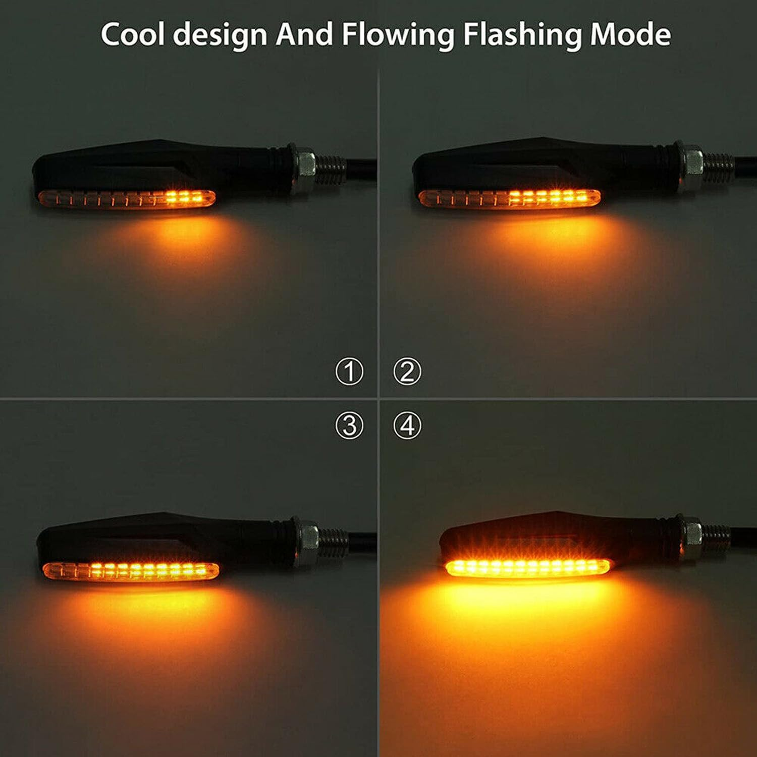 4PCS Motorcycle LED Turn Signal Flowing Water Light Amber Blinker Lamp
