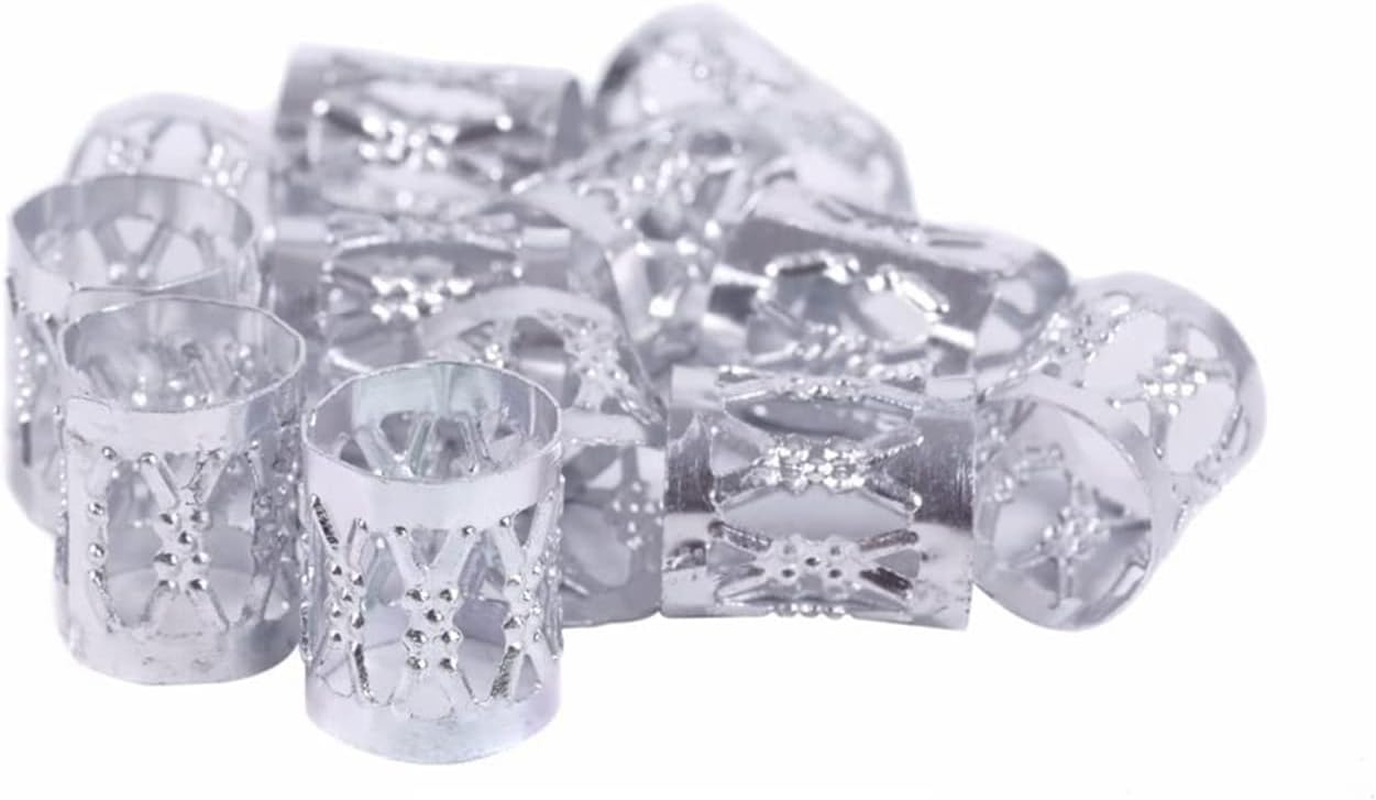 Pack of 50 Aluminium Dread Lock Adjustable Metal Cuffs Dreadlocks Beads Braids Hair Jewellery Silver image number 3