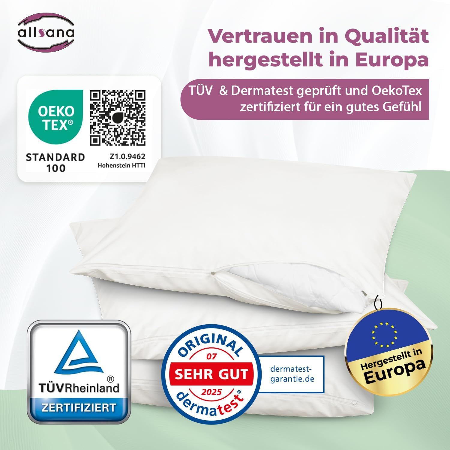 Allsana Allergy Sufferers Pillowcase 40 X 60 Cm | Allergy Bed Linen | anti Mite Encasing | Mite Protection for House Dust Allergy Sufferers | Allergy-Proof Intermediate Cover for Pillow | T&Uuml;V Tested image number 6