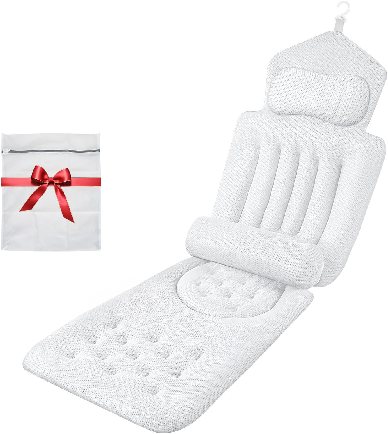 COZI Ergonomic Full Body Bath Pillow for Bathtub, Luxury Tub Pillow for Bath for Headrest Neck and Back Support,130Cm White Long Body Pillow with Mesh Washing Bag and Non-Slip Suction Cups image number 5