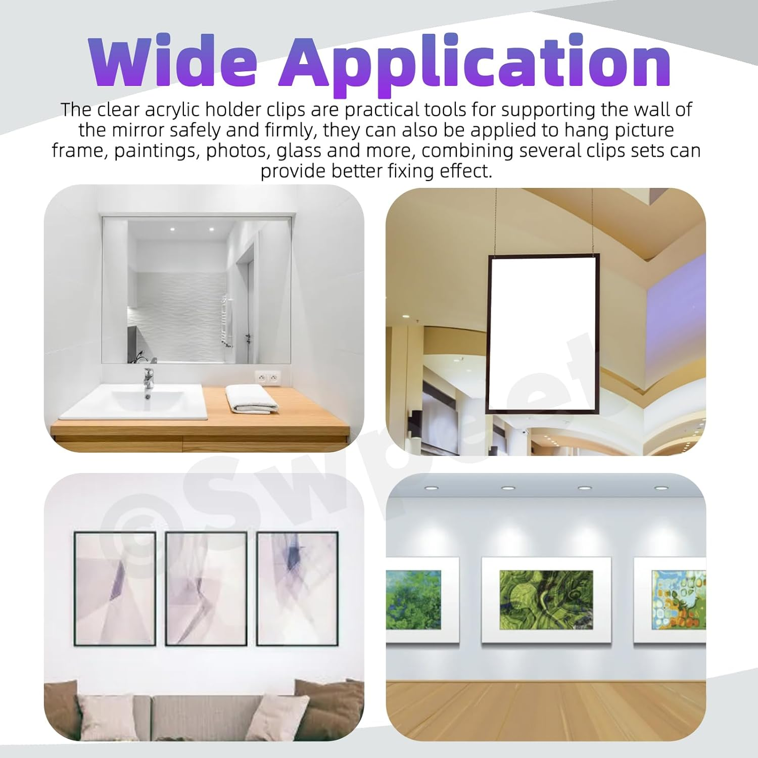 Swpeet 30 Sets Clear Plastic Mirror Holder Clips Kit with Screws, Retainer Clips Kit, Mirror Hanging Kit, Clear Plastic Mirror Mounting Clips, Mirror Hanging Hardware for Fixing Cabinet Door(E Style) - E image number 5