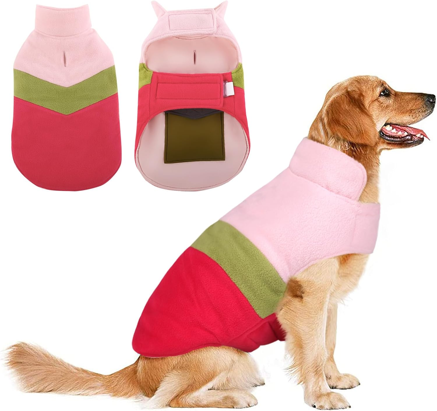 ASENKU Dog Winter Coat, Dog Fleece Jacket Plaid Reversible Dog Vest Waterproof Windproof Cold Weather Dog Clothes Pet Apparel for Small Medium Large Dogs Red M