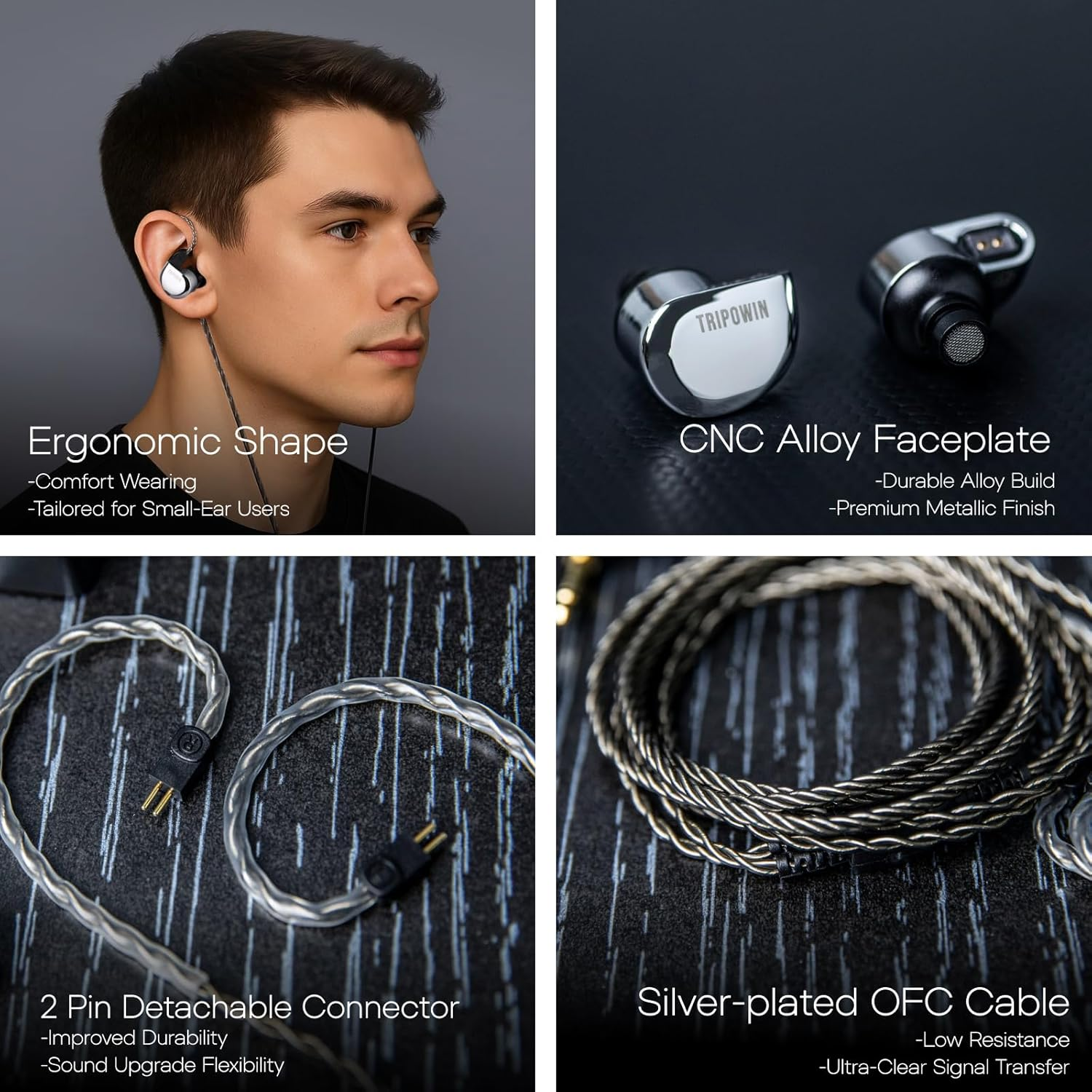 Linsoul Tripowin Ruta10 in Ear Monitor, 10Mm LCP Dynamic Driver IEM Earphones, Hifi Wired Earbuds, with CNC Alloy Shell and Detachable Silverplated Cable for Musician Audiophile (Silver) image number 2