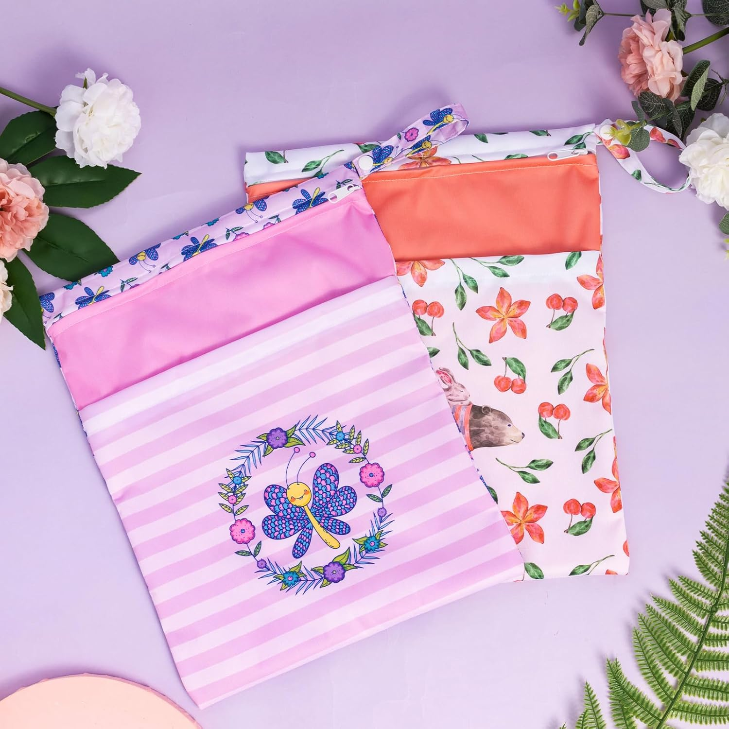 ALVABABY 2Pcs Cloth Diaper Wet Dry Bags Waterproof Reusable with Two Zippered Pockets Travel Beach Pool Daycare Soiled Baby Items Yoga Gym Bag for Swimsuits or Wet Clothes L-AMD0467-AU image number 5