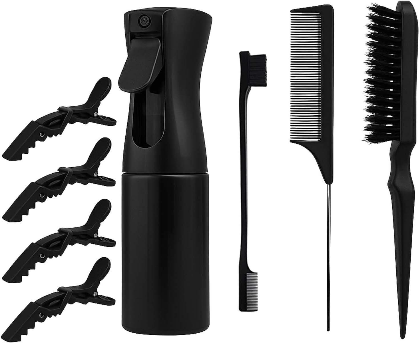 8PCS Hair Brush with Hair Spray Bottle, Hair Styling Comb, Detangle Brush for Natural, Afro British Type 3A-4C, Slick Brushs Set (Black) image number 3