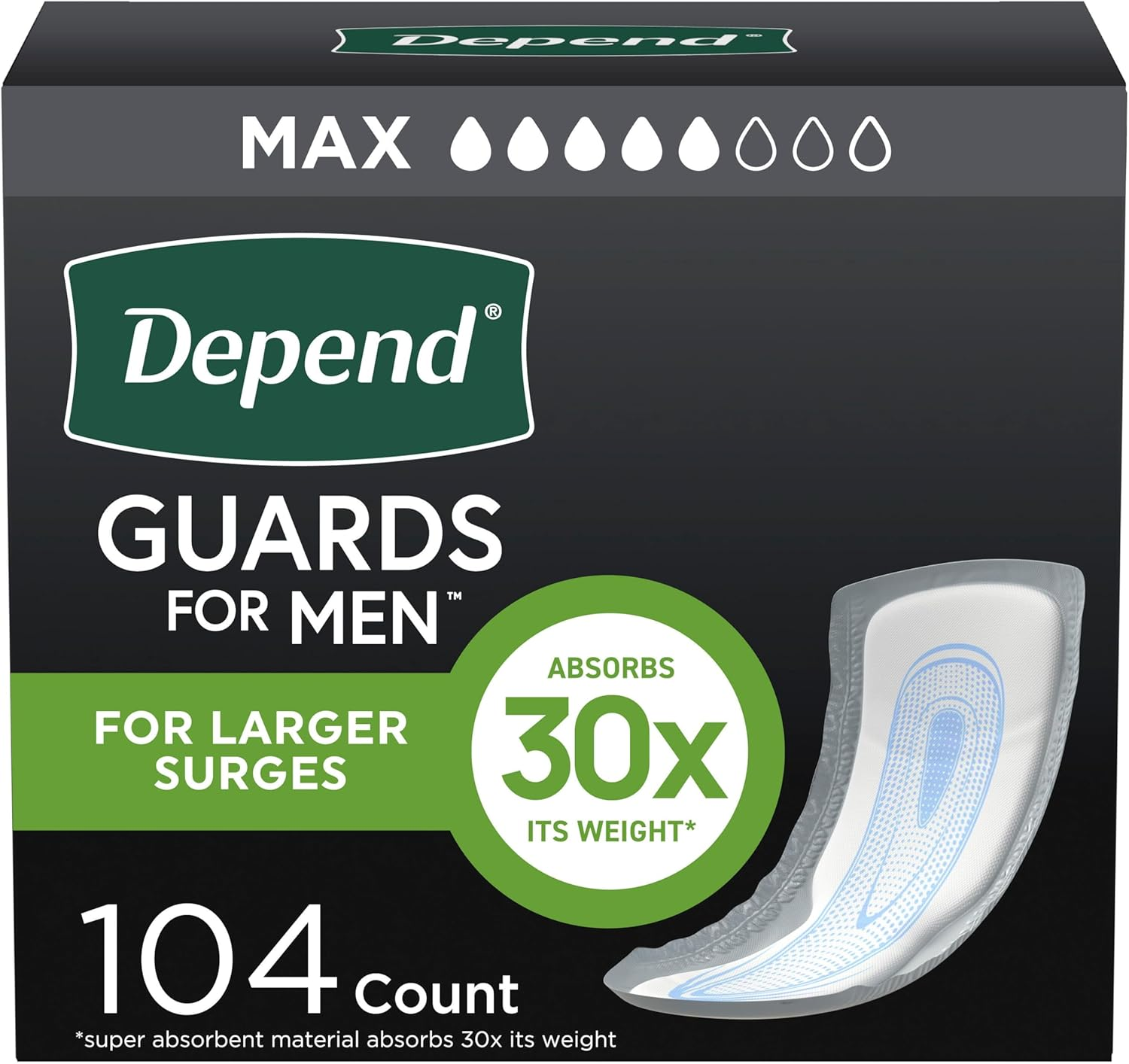 Depend Incontinence Guards for Men, Maximum Absorbency, 2 Packs of 52, 104 Total Count (Packaging May Vary) image number 4