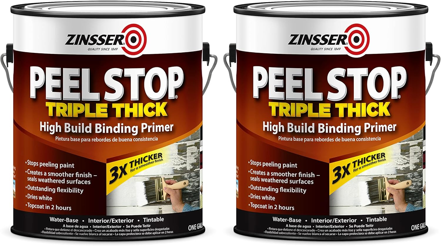 Zinsser Peel Stop Triple Thick Primer &ndash; Peel-Resistant, Water-Based, High-Binding, Flexible, Fast-Drying, Crack Sealing, White Finish, for Interior & Exterior Surfaces, White, 946 Ml (Pack of 4)