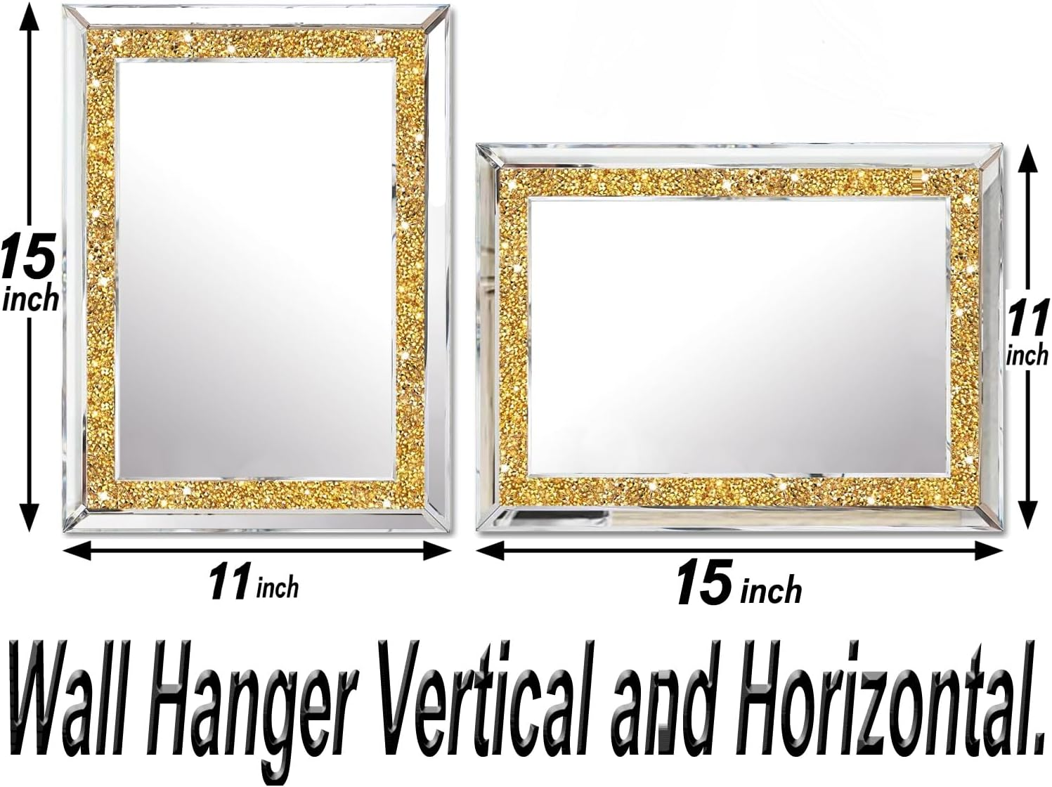 XIHACTY 2 Piece Wall Mirrors, Crush Diamond Mirrors Wall Decor, Gold Color Decorative Mirrors for Living Room Decor, Bedroom, Bathroom. (11&rdquo;X15&rdquo;) image number 7