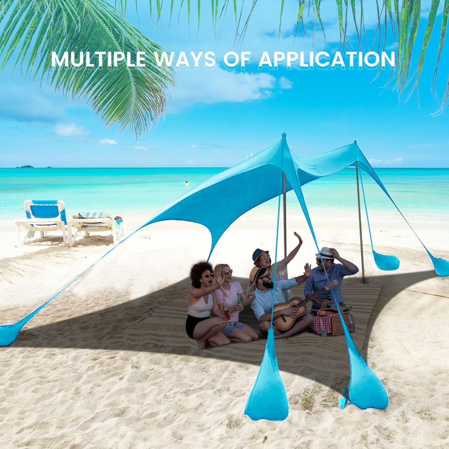 Beach Tent, Camping Sun Shelter with UPF50+ Protection, Sand Shovels, Ground Pegs and 4 Stability Poles, Outdoor Pop up Beach Shade Canopy,Camping Trips, Fishing or Picnics (300 * 300 * 200Cm) image number 1