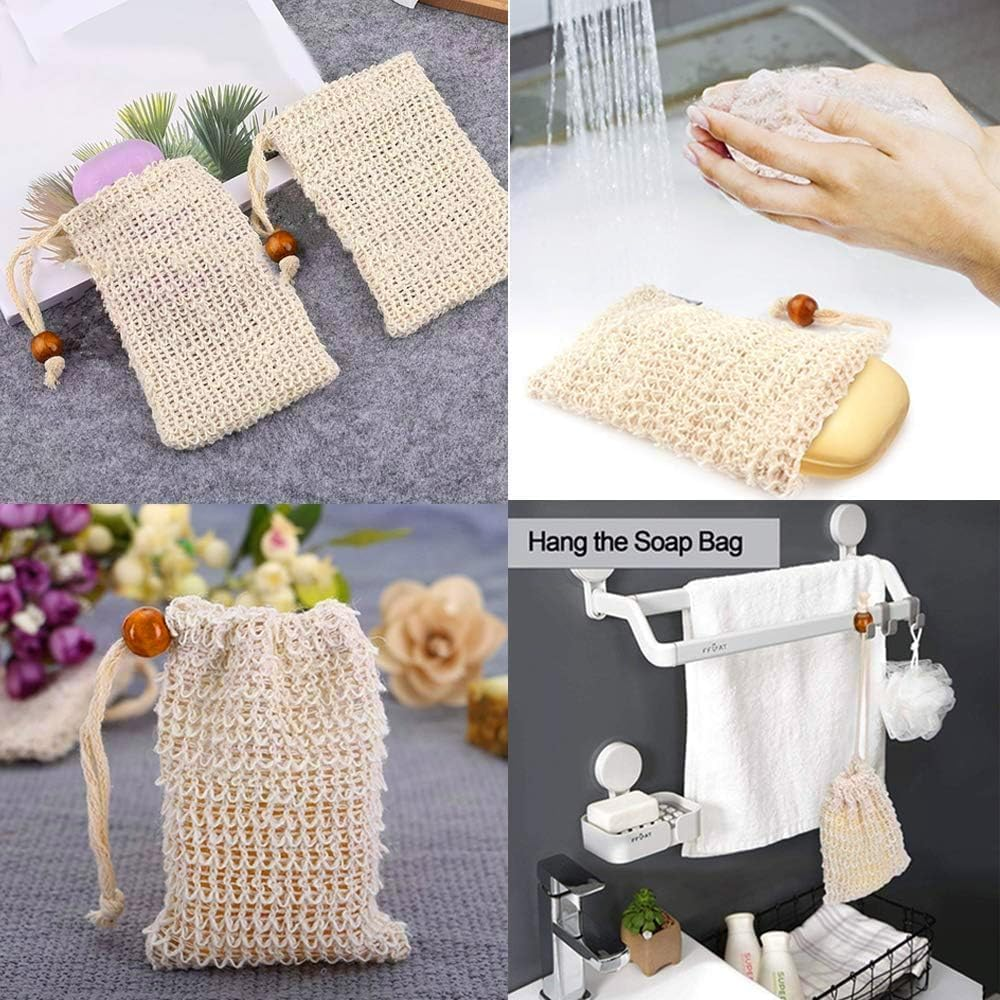 8 Pcs Natural Sisal Soap Saver Bag for Soap Bar Organic Soaps Pouch for Exfoliating Lathers and Air Dry Soap Bar Shower Soaps Saver Bag image number 3