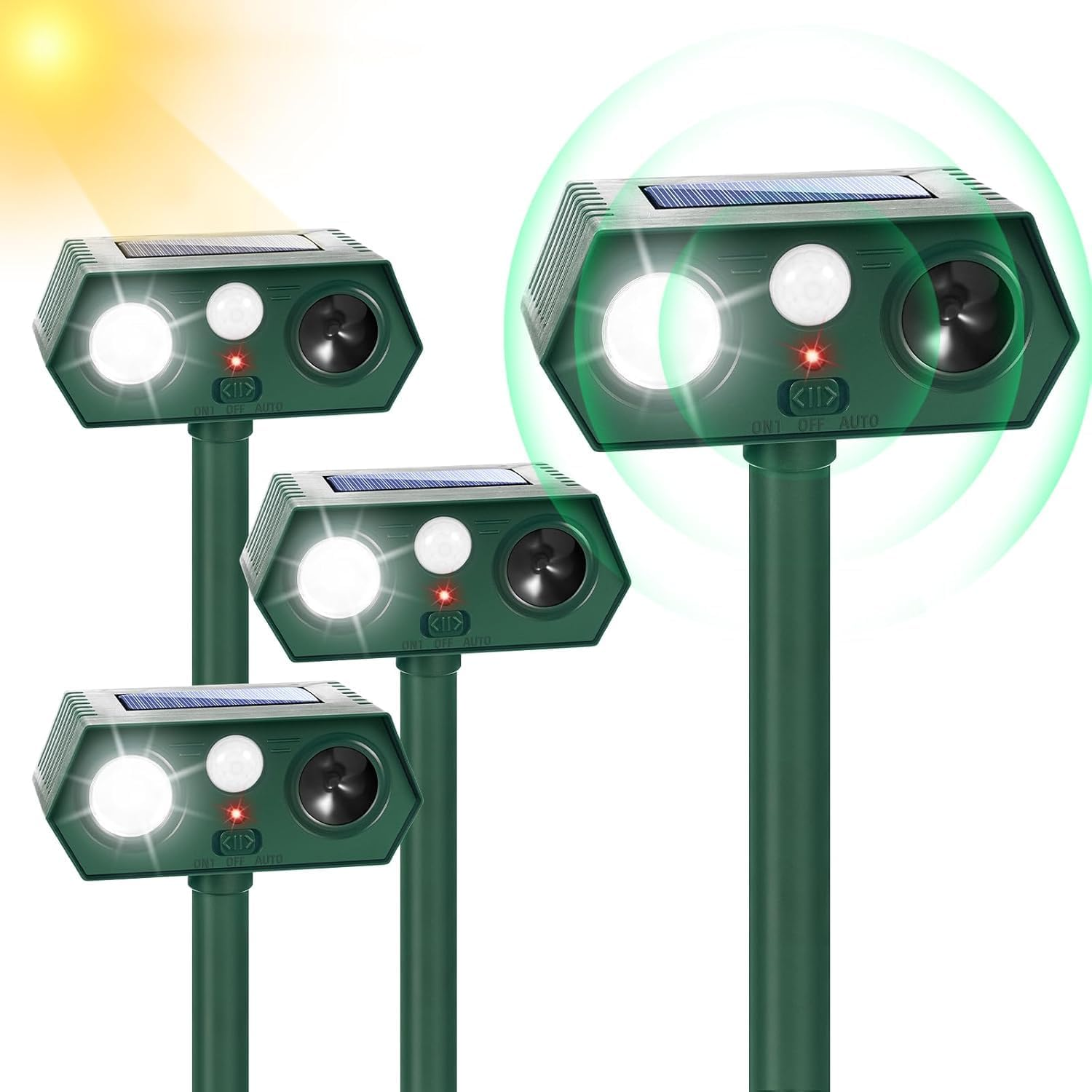 ​Cyperever Solar Powered Ultrasonic Animal Repeller Outdoor, Cat Repellent Possum Deterrent Bird Deterrent Snake Repellent, Motion Sensor & Flash Light for Dogs Foxes Rodents​​ (2)