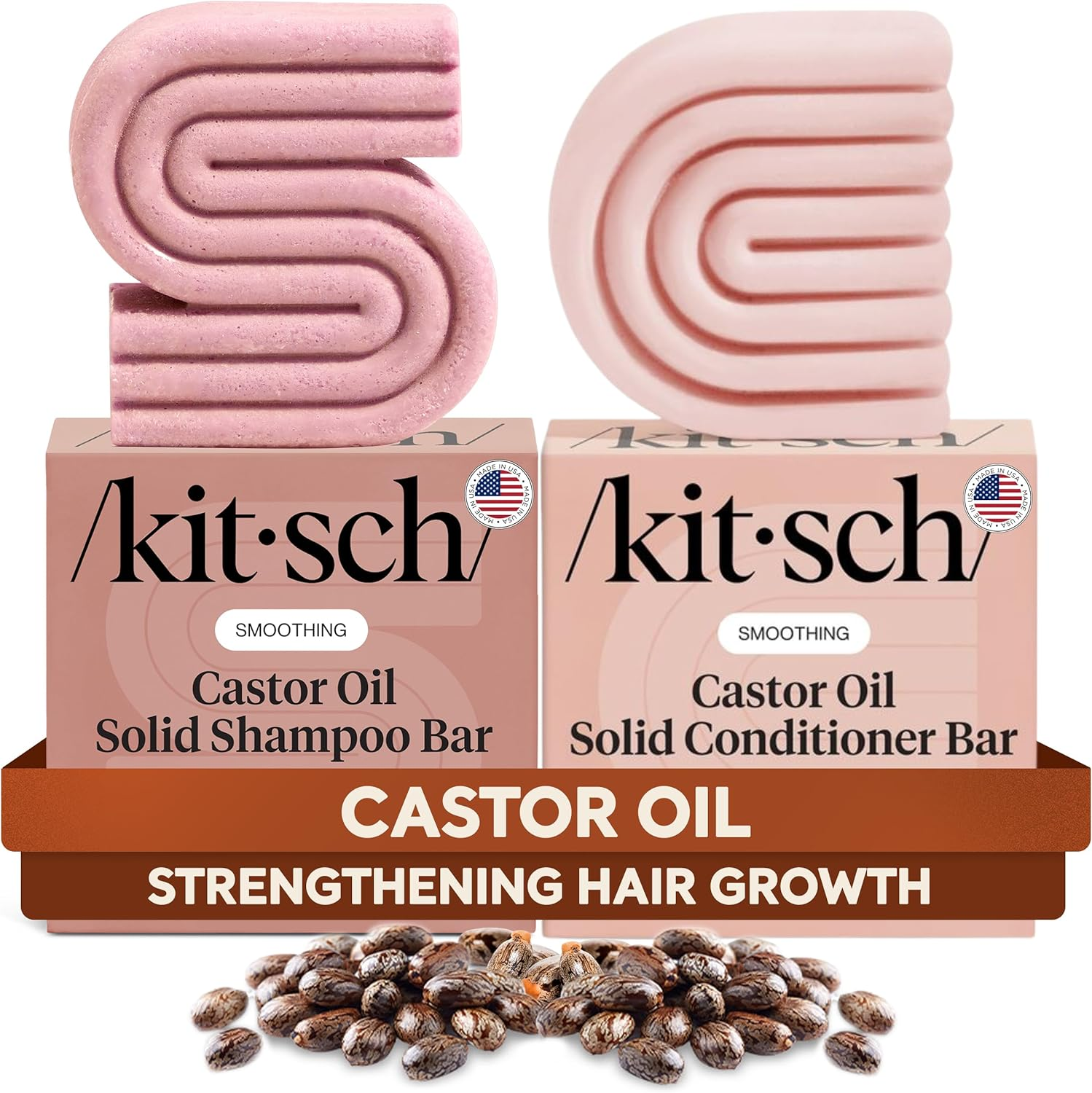 Kitsch Castor Oil Shampoo and Conditioner Set - Organic Castor Oil Hair Care for Dull & Dry Hair - Nourishing Bar Soap for Hair Growth - Free of Sulfate, Silicone, & Paraben - Made in USA - 2Pcs
