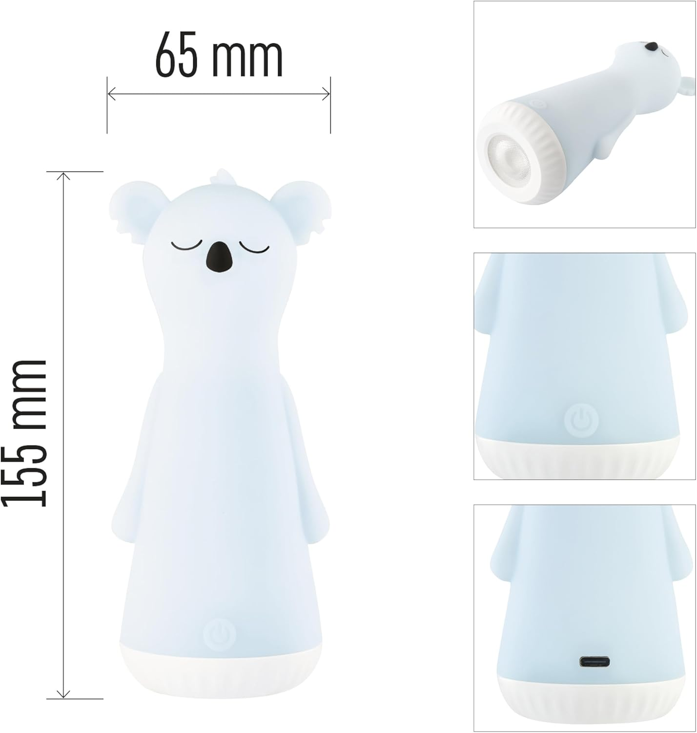 EMOS - Koala Rechargeable Night Light and Torch - Shock-Resistant Children'S Lamp 2In1-4 Light Modes, 2 Light Sources - 1200 Mah Li-Ion, Including USB Charging Cable - Light Blue image number 4