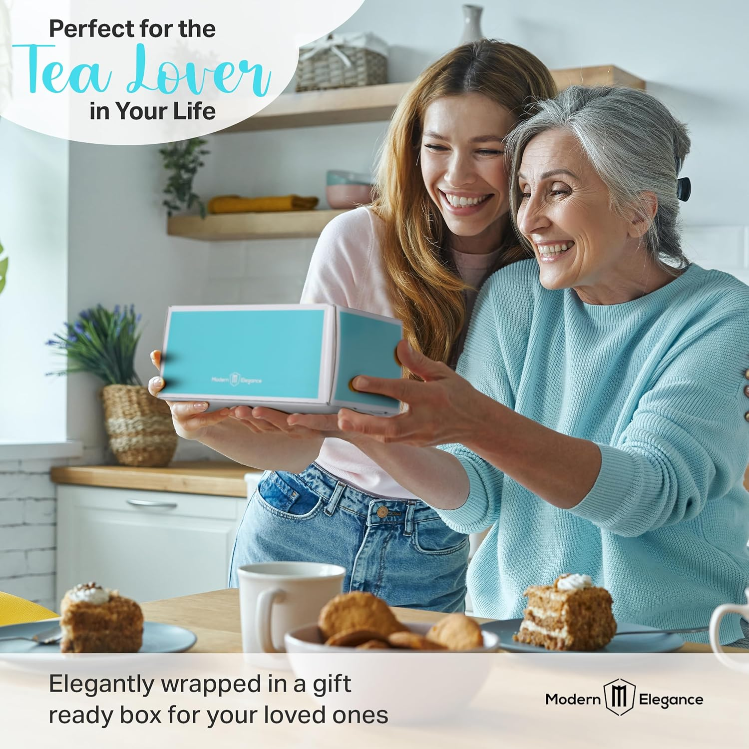 Tea Gifts for Women &ndash; Sampler Gift Basket with 15 Unique Blends, Honey Sticks, Stainless Tumbler & Gift-Ready Box (Teal) image number 4