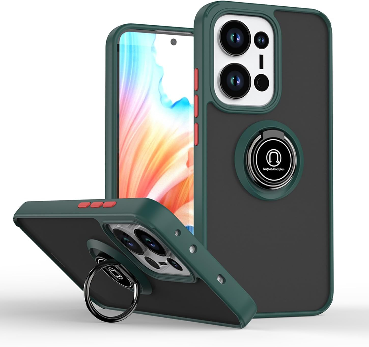 ILING Mobile Phone Case for Oppo Reno 13 5G, Ultra Thin Shockproof Translucent Matte Hard PC Back Case, Soft Silicone TPU Bumper Protective Case with Ring Stand (Black)