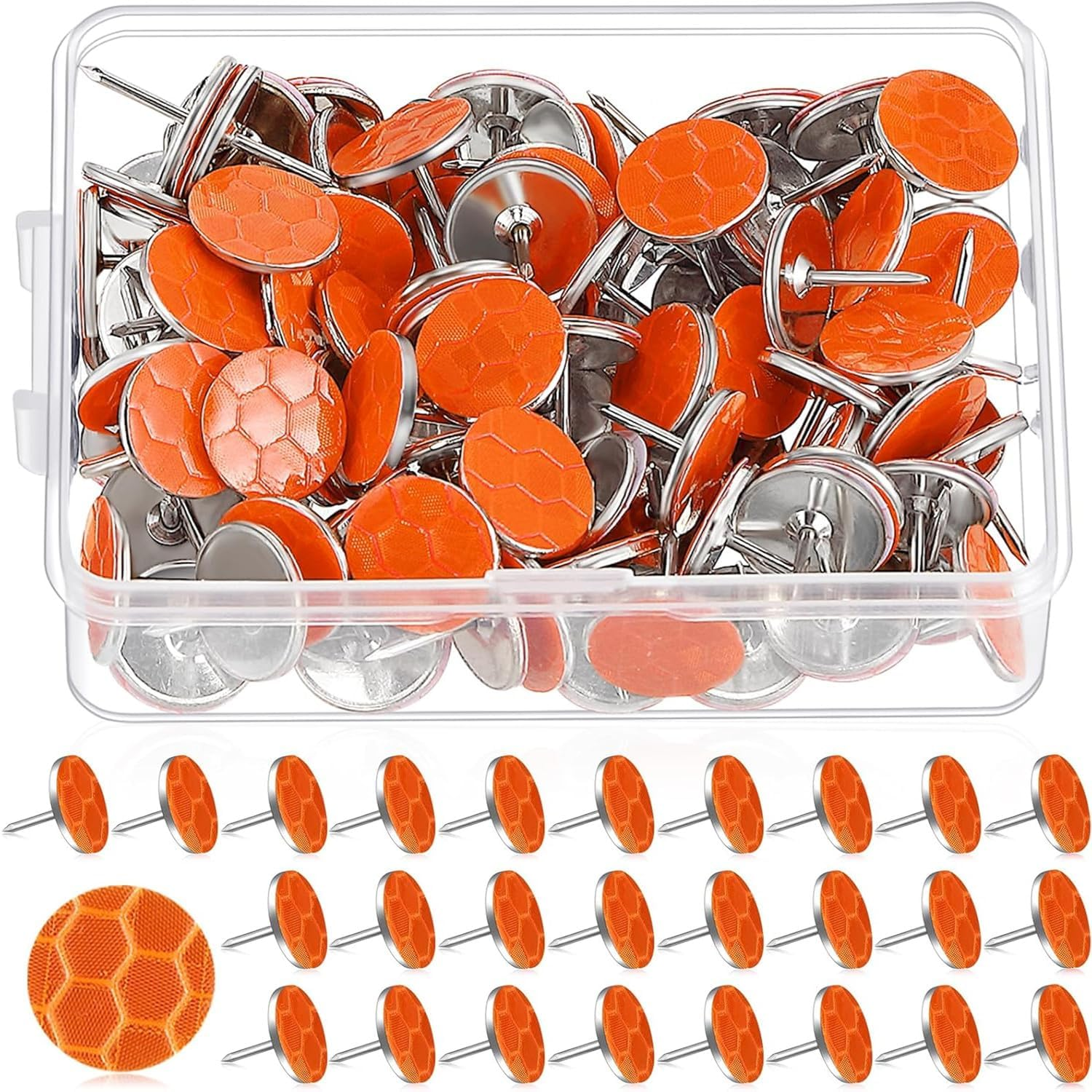 100 Pcs Reflective Tacks Trail, Marking Tacks Reflective Trail Tacks Glow Tacks Reflective Trail Markers Mark Trail Reflective Thumb Tacks for Hunting Hiking Camping Tree Stand (Orange image number 6