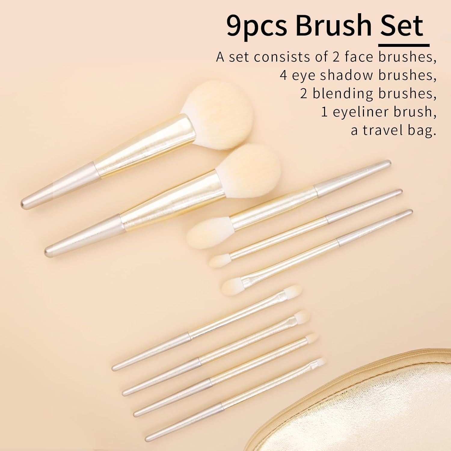 ENZO KEN Natural Hair Makeup Brush Set Professional, Fox Hair Makeup Brushes Set with Case, Gold Cosmetic Brushes Makeup Set, Natural Makeup Brushes, Natural Hair Make up Brushes Set Professional. image number 1