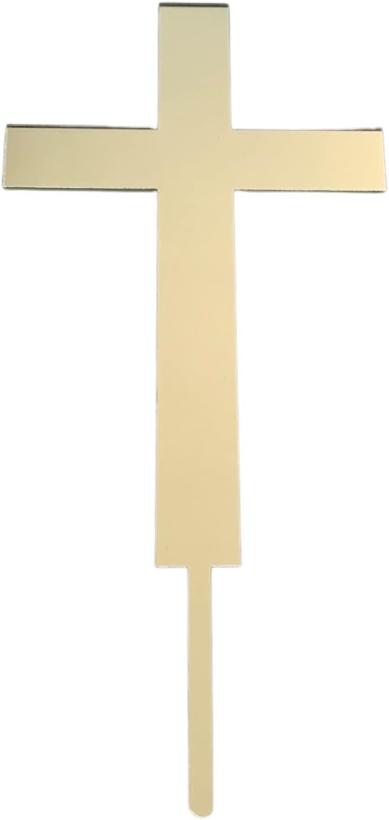 Acrylic Gold, Baptism, First Communion, Religious, Cross Cake Decorations, Cake Topper (Cross - Mirror Silver)