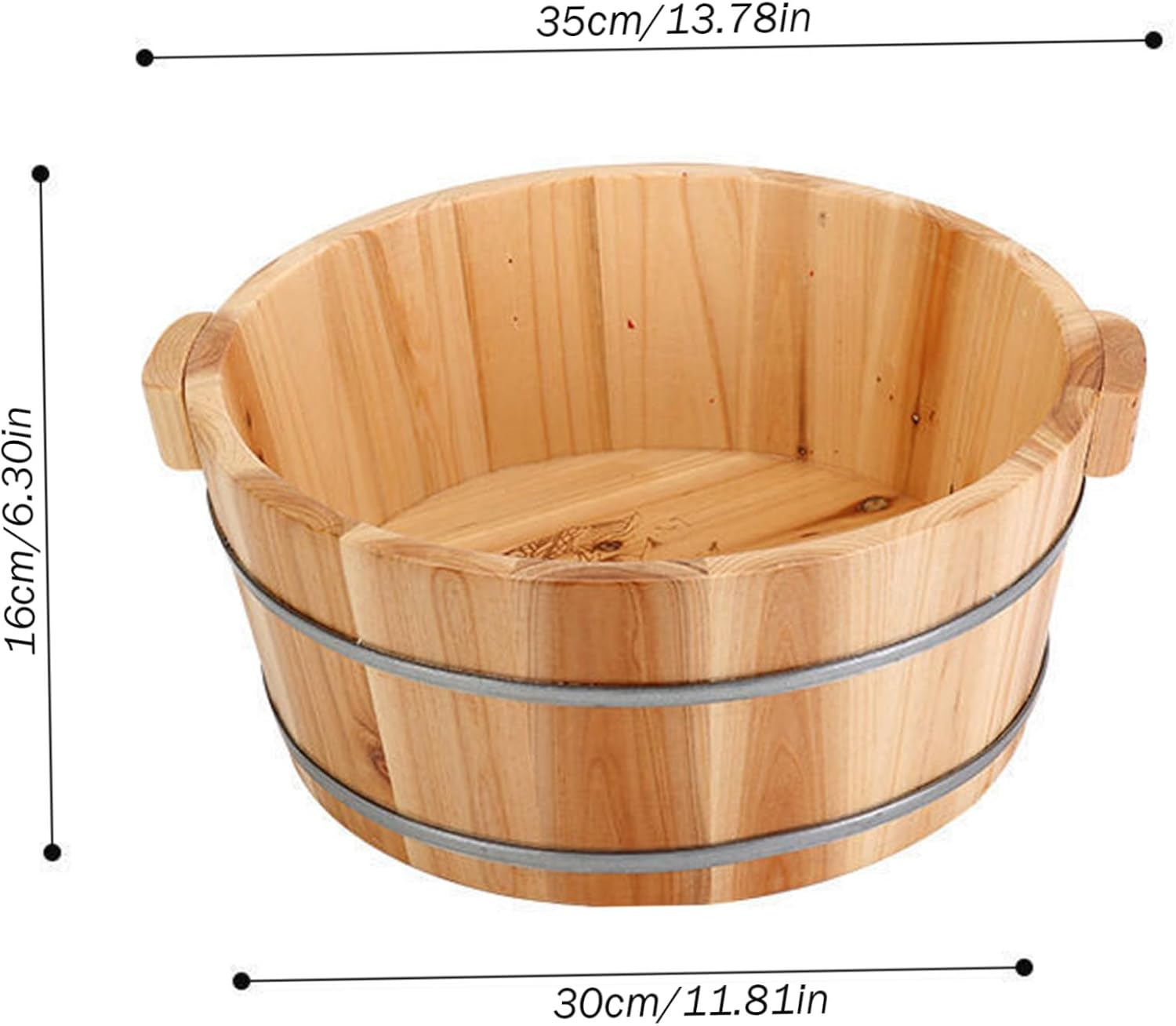 Foot Bath Soak Tub, 14.2X6.3Inch Wooden Foot Soaking Tub, round Pedicure Bowl, Foot Bath Basin, Foot Soaking Basin, Foot Bath Bucket for Home Sauna Foot Care image number 3