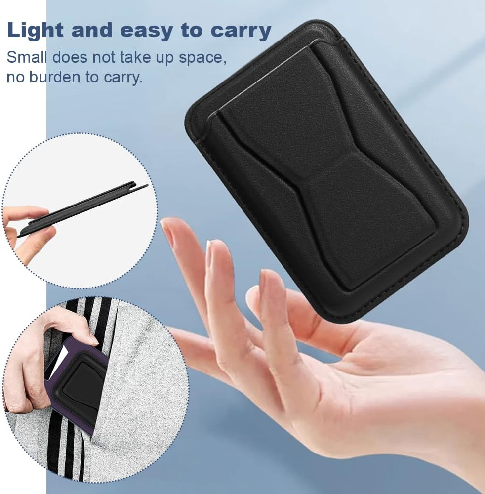 TTPSRY Compatible with Magsafe Wallet Leather Card Holder Magnetic Wallet with Adjustable Stand Ultra Slim Magnetic Wallet for Iphone 16/15/14/13/12 Series, Black, Minimal