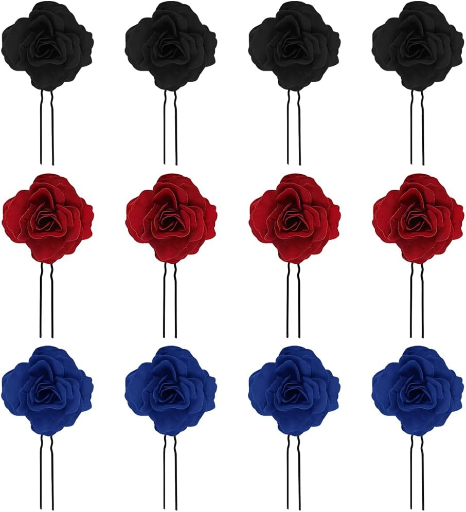 TRKETK Pack of 12 Rose Flower Hairpin, U Shaped Bridal Headpiece, Retro Flower Hairpins, Wedding Rose Hair Clips, Bridal Hair Accessories, Pin Brooch Wedding for Parties, Weddings, Dances image number 4