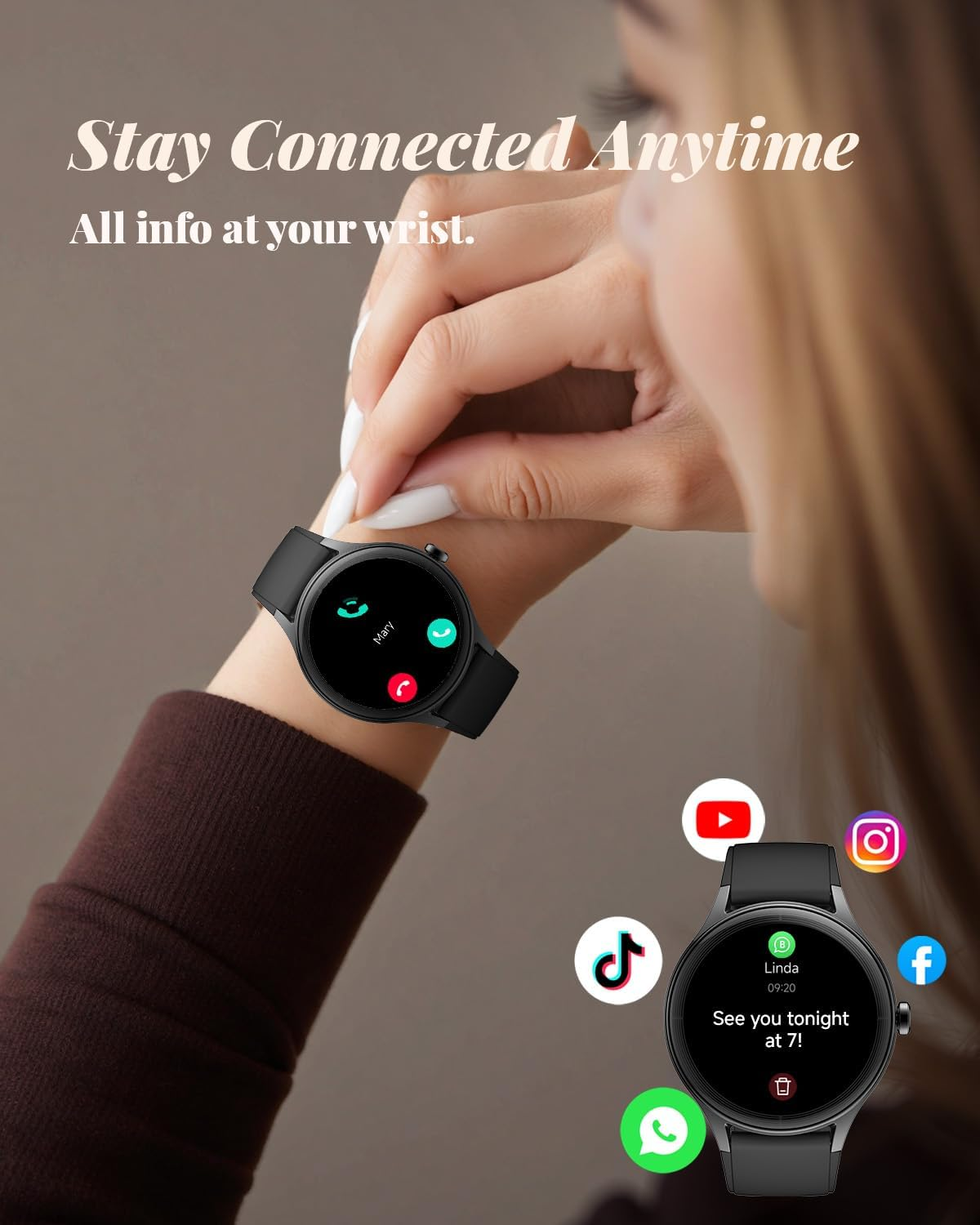 TOOBUR Smart Watch for Women, Smartwatch Compatible Android Phone and Ios Phone, Answer/Make Calls, 100 Sports/Ip68 Waterproof
