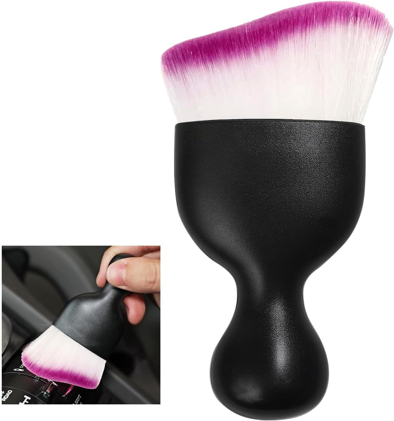 Car Detailing Brush, Curved Soft Bristles Auto Removal Dust Collectors, Universal Vehicle Dashboard, Air Conditioner Vents, Interior Cleaning Tool Accessories (1, White/Purple)