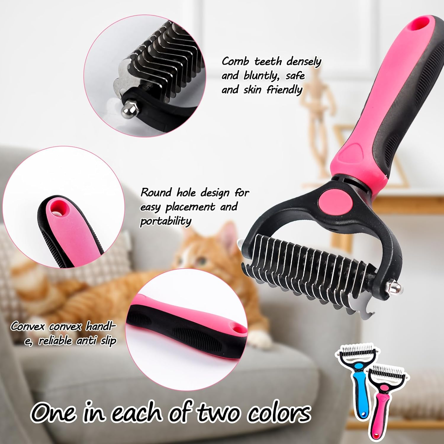 Undercoat Brush for Dogs, 17 Teeth 9 Teeth 2 in 1 Animals Dog Brush Cat Brush, Pet Detangling Comb, Dematting Comb for Dogs and Cats, Long Hair, Medium Hair, Curly Hair Undercoat Brush image number 2