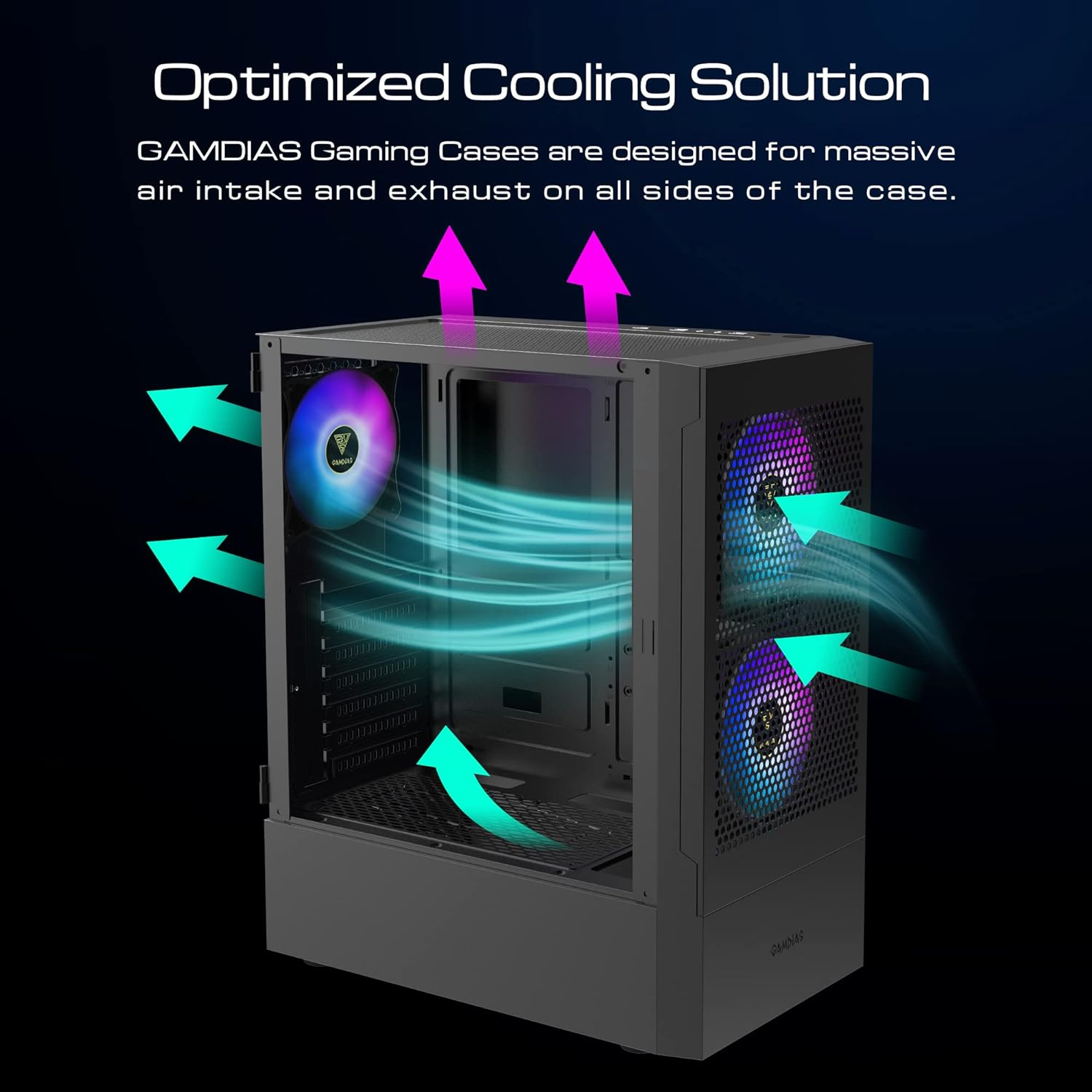 GAMDIAS RGB Gaming ATX Mid Tower Computer PC Case with Side Tempered Glass Panel and a Magnetic Dust Filter & 3 Built-In 120Mm ARGB Fans image number 6