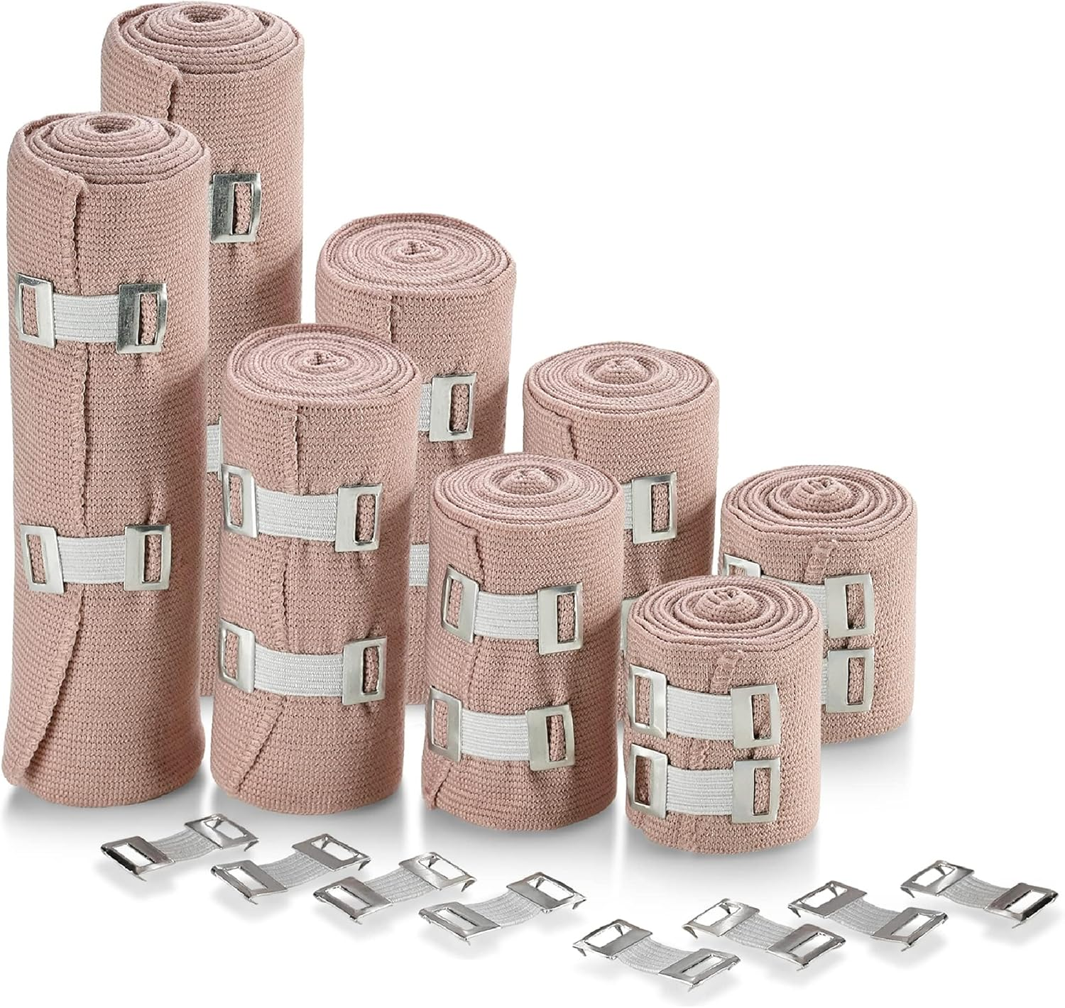 Medca Elastic Compression Bandage Wrap - First Aid Bandages Roll Measures 2", 3", 4", 6" X 5 Ft with 4 Extra Hooks - Athletic Sports Stretch Wraps for Ankle, Wrist, Arm & Leg Sprains (Pack of 8) image number 6