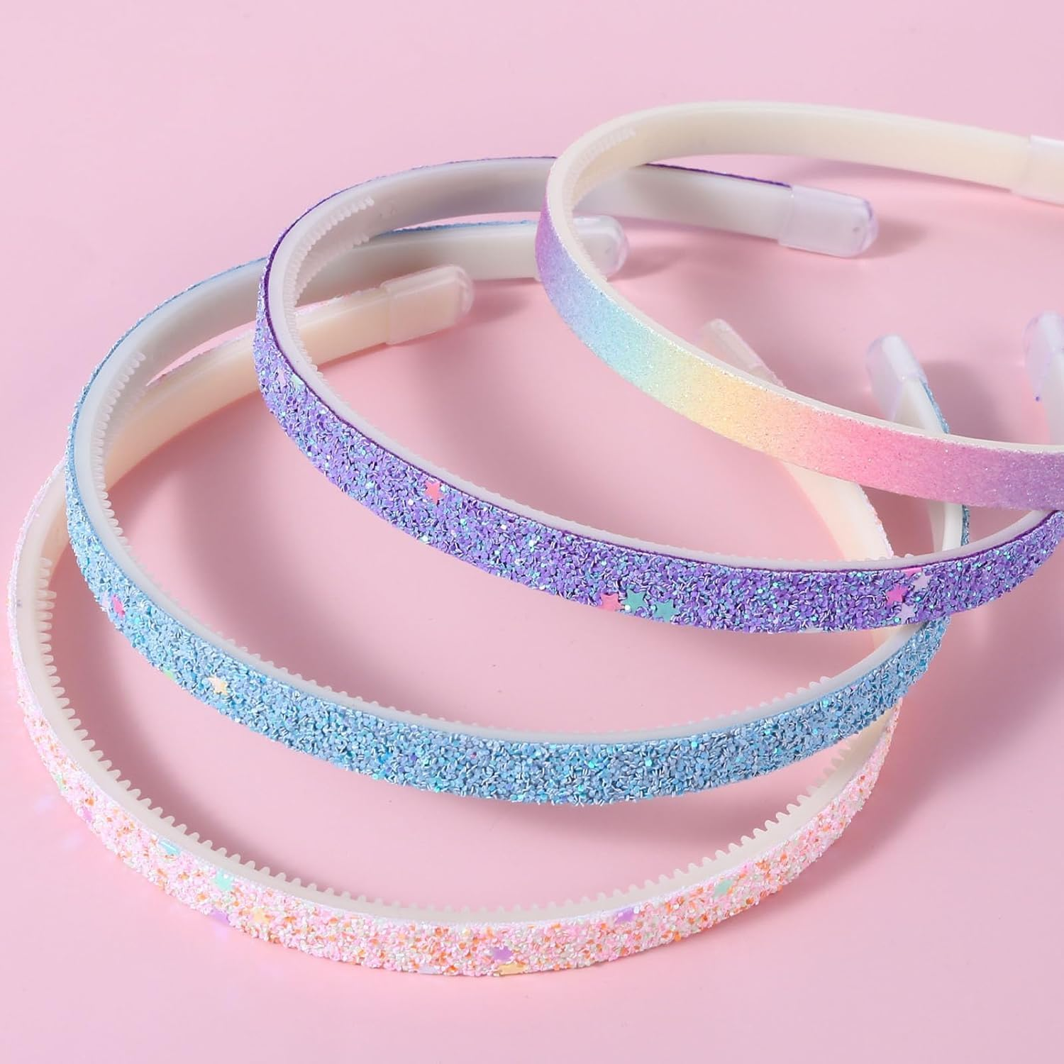 Glitter Headband, 4Pcs Plastic Sparkly Cute Non Slip Chunky Hairbands, Thick Bling Rainbow Hair Bands with Teeth, Hair Accessories (Multiple Colors, One Size) image number 2