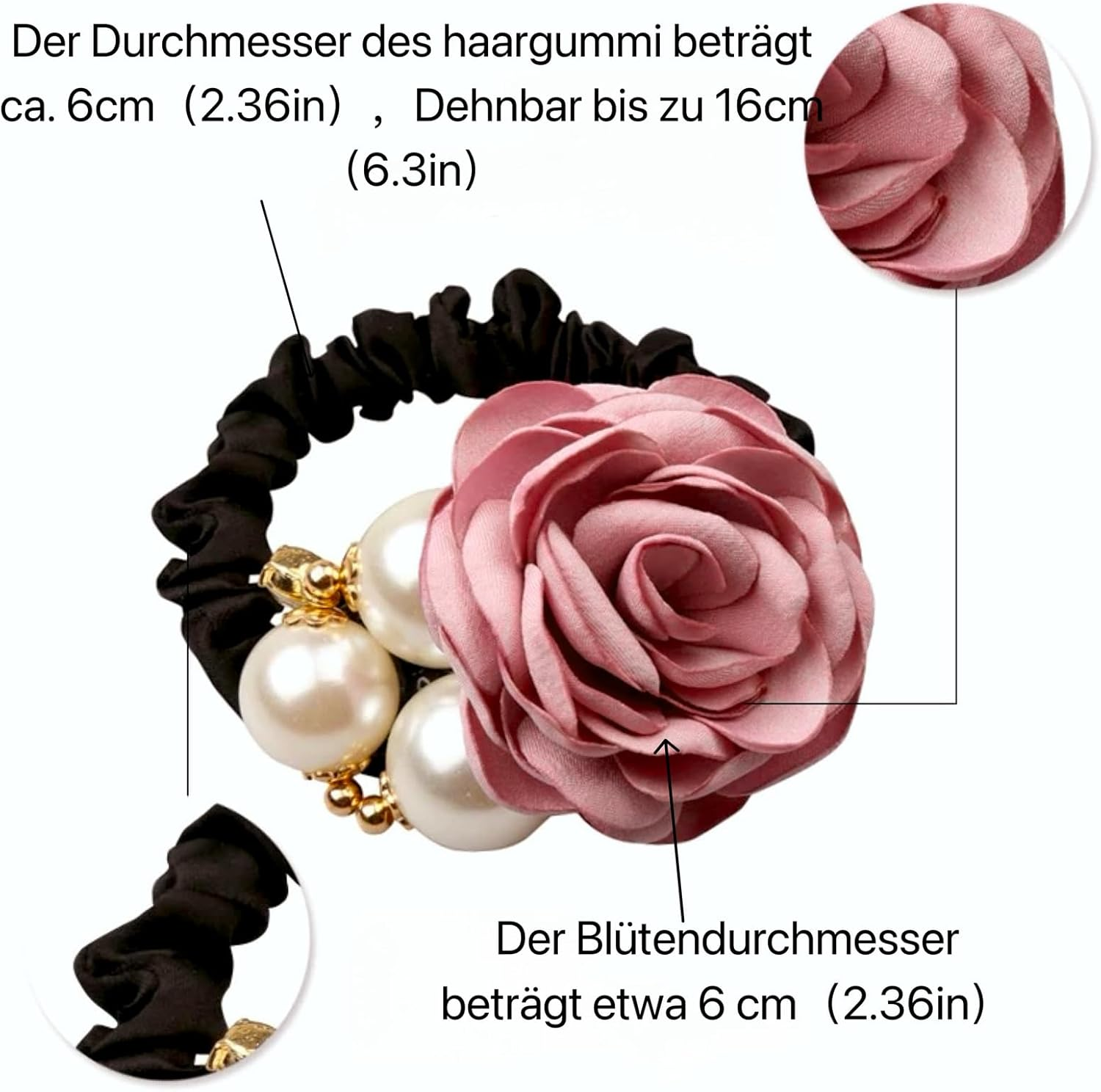 Ypkia Pack of 3 Flower Hair Bands with Pearls Women'S Thin Rubber Bands Elastic Scrunchies Ponytail Holder for Women Girls image number 3