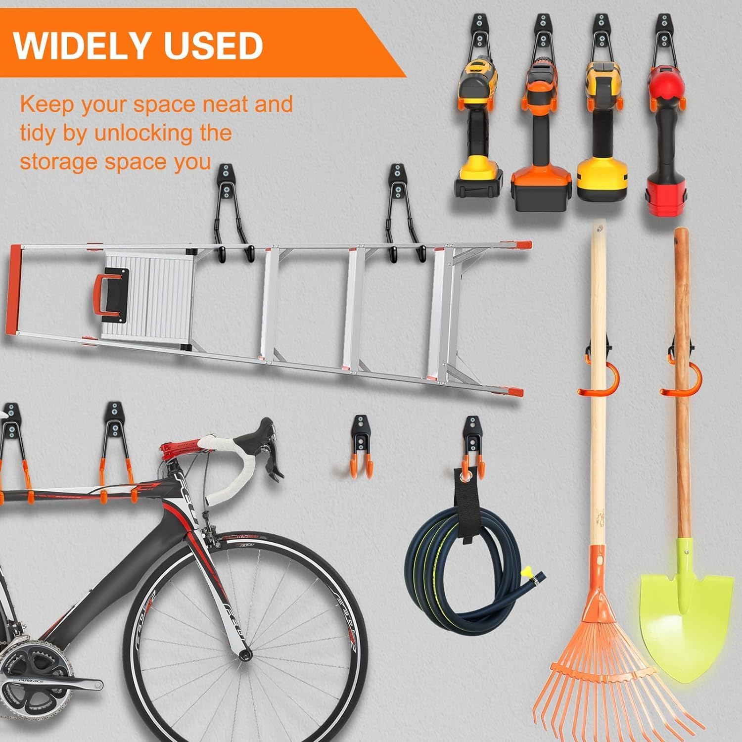 26 Pack Garage Hooks Heavy Duty,Utility Steel Garage Storage Hooks,Wall Mount Garage Hanger&Organizer for Organizing Power Tools,Ladders,Bulk Items,Bikes,Ropes and More Equipment, Orange image number 2