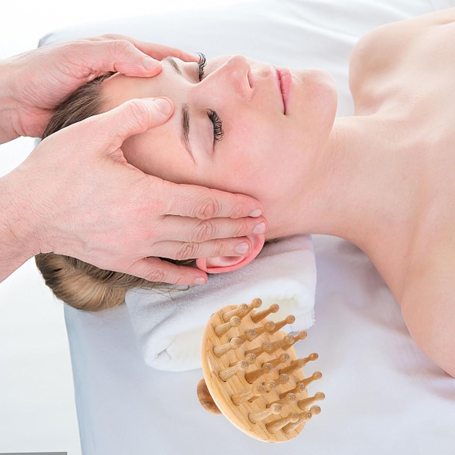 POPETPOP Bamboo Hair Growth Brush, Natural Wood Head, Mini Massager, Bamboo Bristle, Hair Brush, Anti-Static image number 4