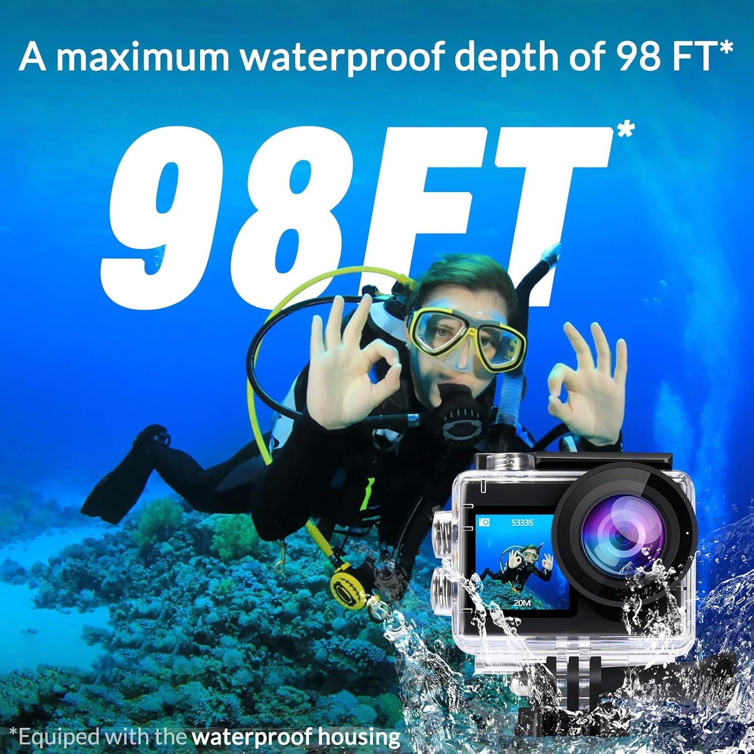 Icefox 4K 60FPS 20MP Sports Camera, Waterproof Camera with EIS Stabilization, 5X Zoom, Wifi Remote Control and Photo/Video Editing App, Ideal for Cycling, Diving and Swimming image number 1
