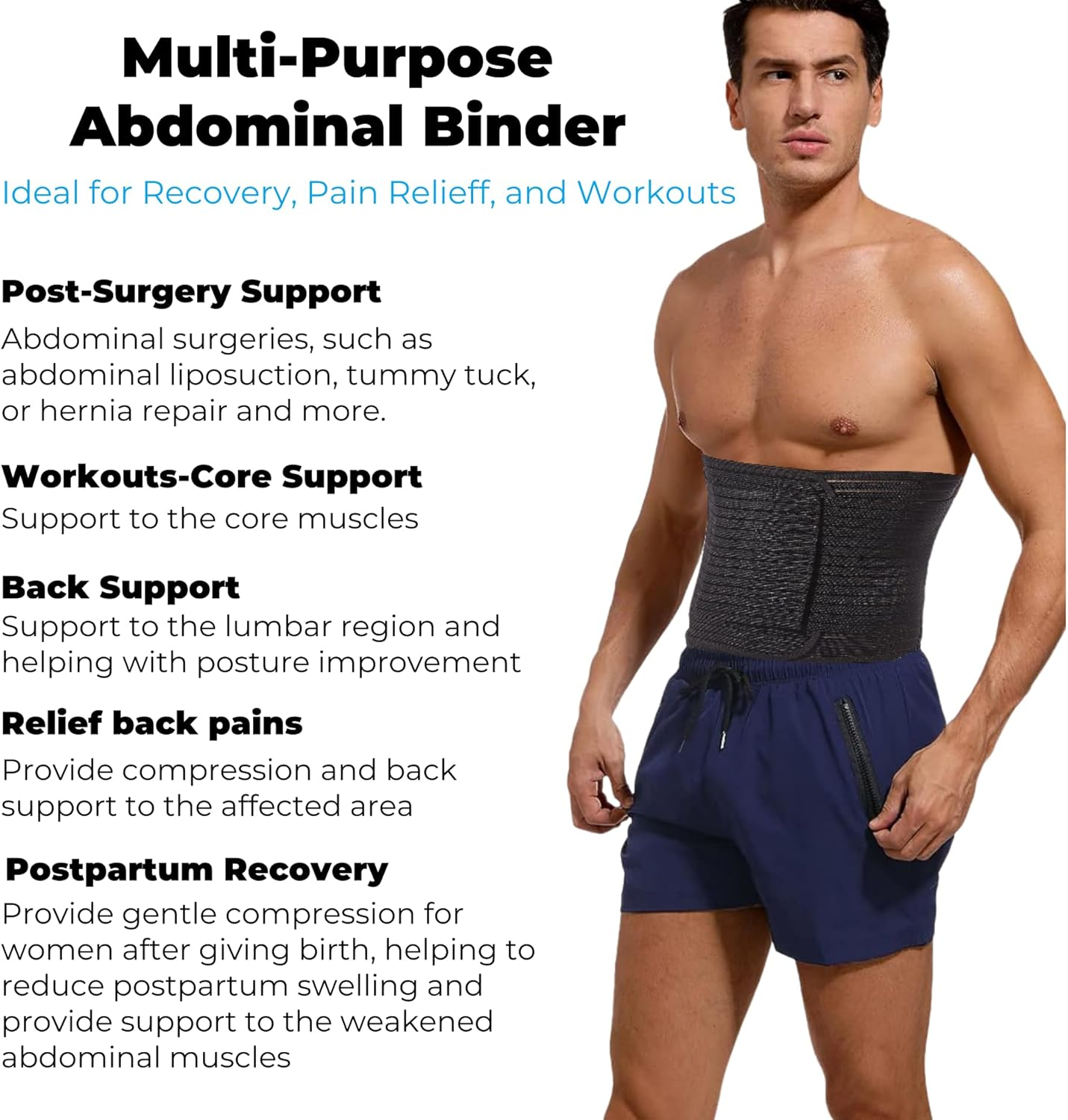 Reian Men'S Abdominal Binder for Post Surgery,Compression Wrap Abdomen Waist Support Belt for Hernia Tummy Tuck image number 4