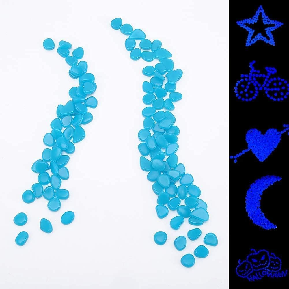 Glow in the Dark Pebbles for Outdoor Decor, Garden Lawn Yard, Aquarium, Walkway, Fish Tank, Pathway, Dwered by Light or Solar-Recharge Repeatedlyriveway, Luminous Pebbles 300Pcs (Blue) image number 6
