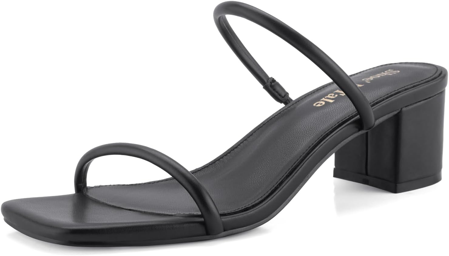 Shoe'N Tale Strappy Heels for Women Square Open Toe Two Strap Low Block Heel Slip on Dressy Sandals Shoes