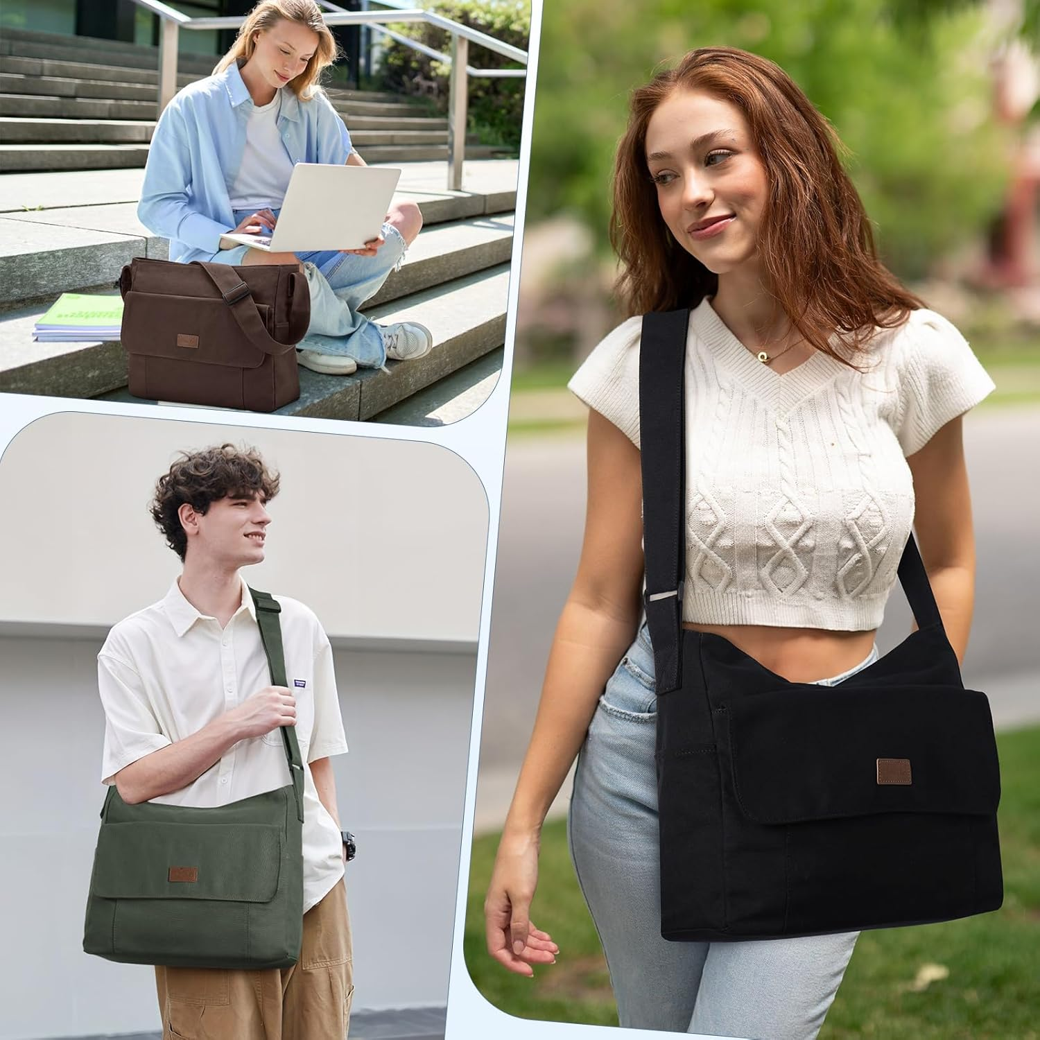 Canvas Messenger Bag,Chase Chic Large Laptop Crossbody Sholder Satchel Work College Tote Bag for Men Women - Coffee image number 6