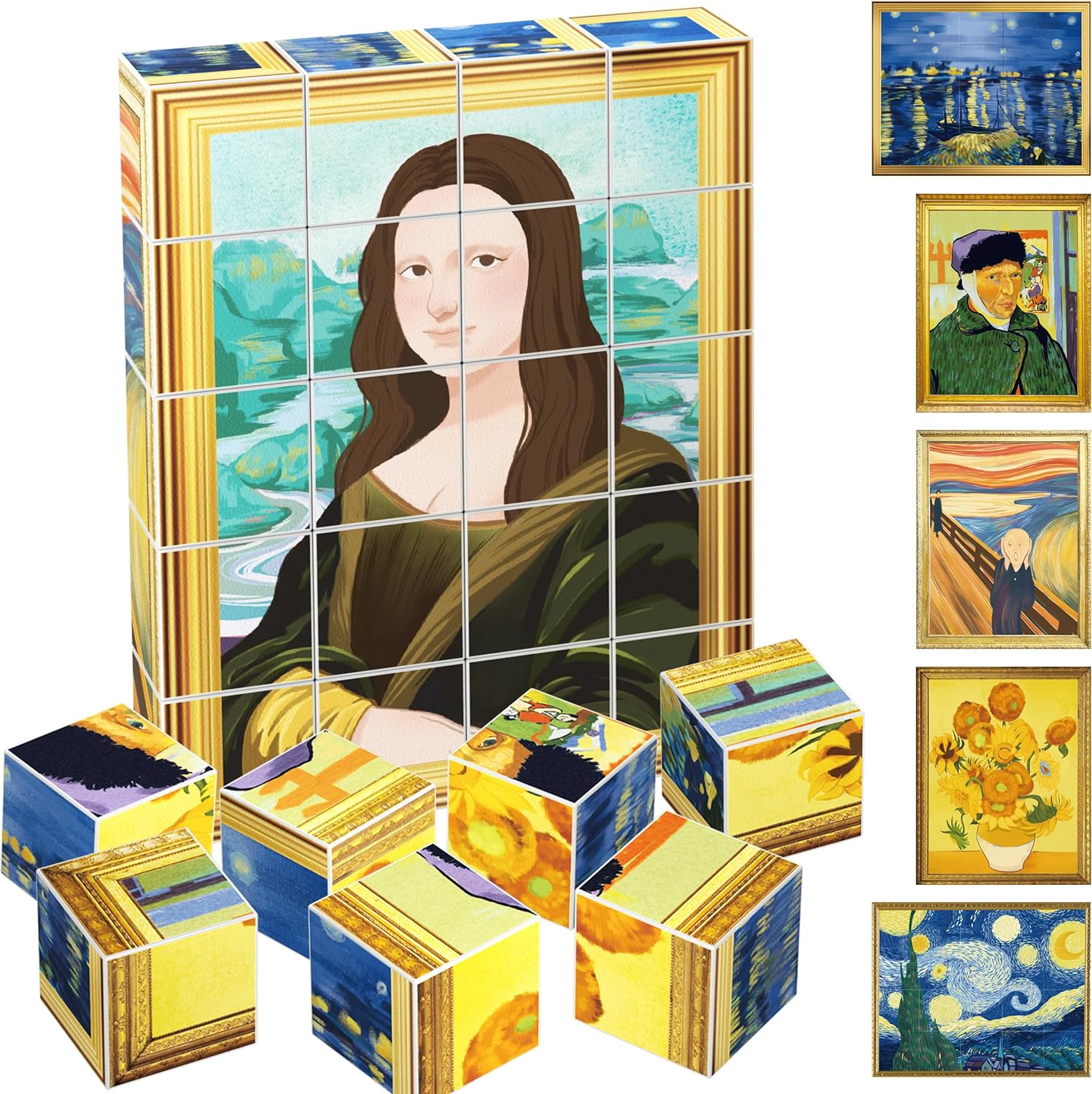 Picassotiles 1&rdquo; Magnetic Puzzle Building Cubes Blocks for Kids, Van Gogh Puzzle, Mona Lisa Hand Puzzle, Kids Toys 3+ Year Old Boy Girl, STEM Toys, Toddler, Teen,Young Explorers,Educational Popular Art image number 6