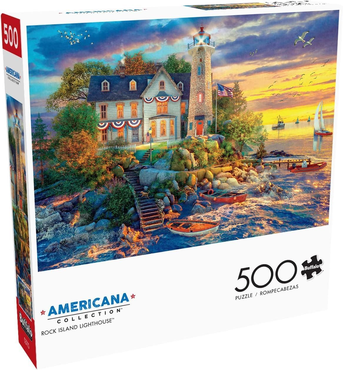 Buffalo Games - Charles Wysocki - Rock Island Lighthouse - 500 Piece Jigsaw Puzzle, Multi image number 3