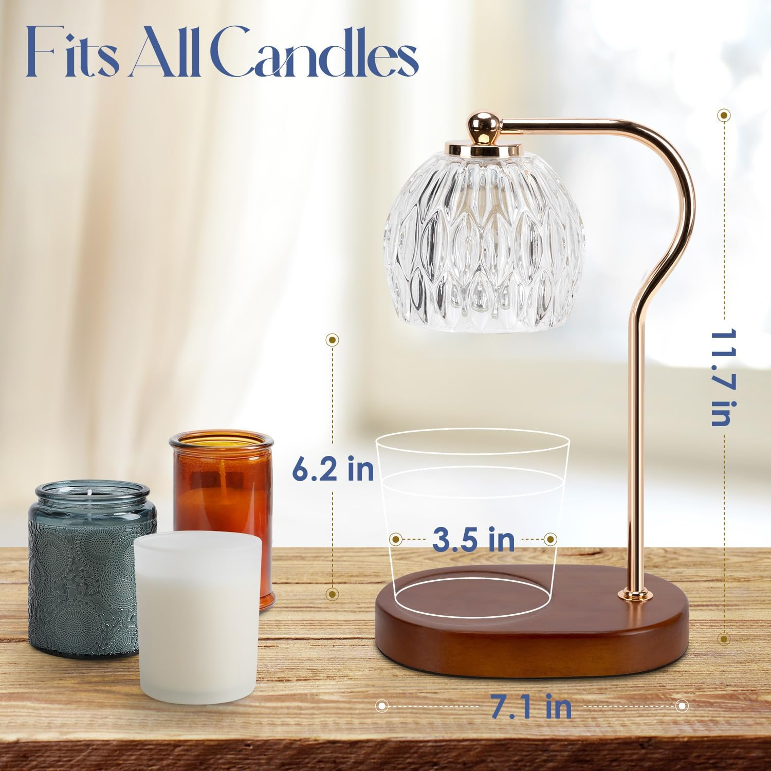 Soilsiu Candle Warmer Lamp with Timer, Dimmable Candle Lamp for All Scented Candles, Candle Warmer with 2 X 50W Bulbs for Home Decor Winter (Brown) - Wood image number 6