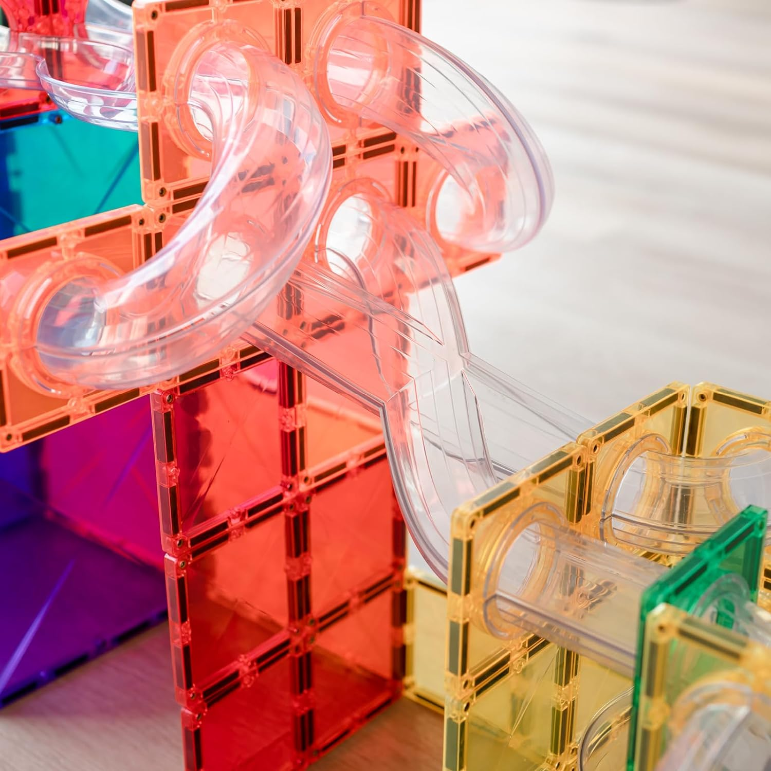 CONNETIX Magnetic Tiles Rainbow Ball Run Expansion Pack, 66 Pieces image number 1