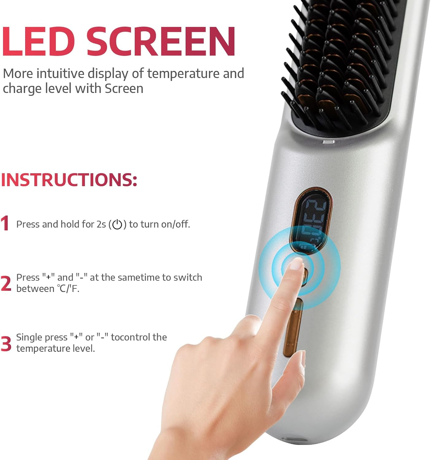 Top G Cordless Hair Straightener Brush Portable Mini Straightening Brush for Travel Upgraded 9600MAH USB Rechargeable Negative Ion Hot Comb Hair Straightener for Women(White) image number 3