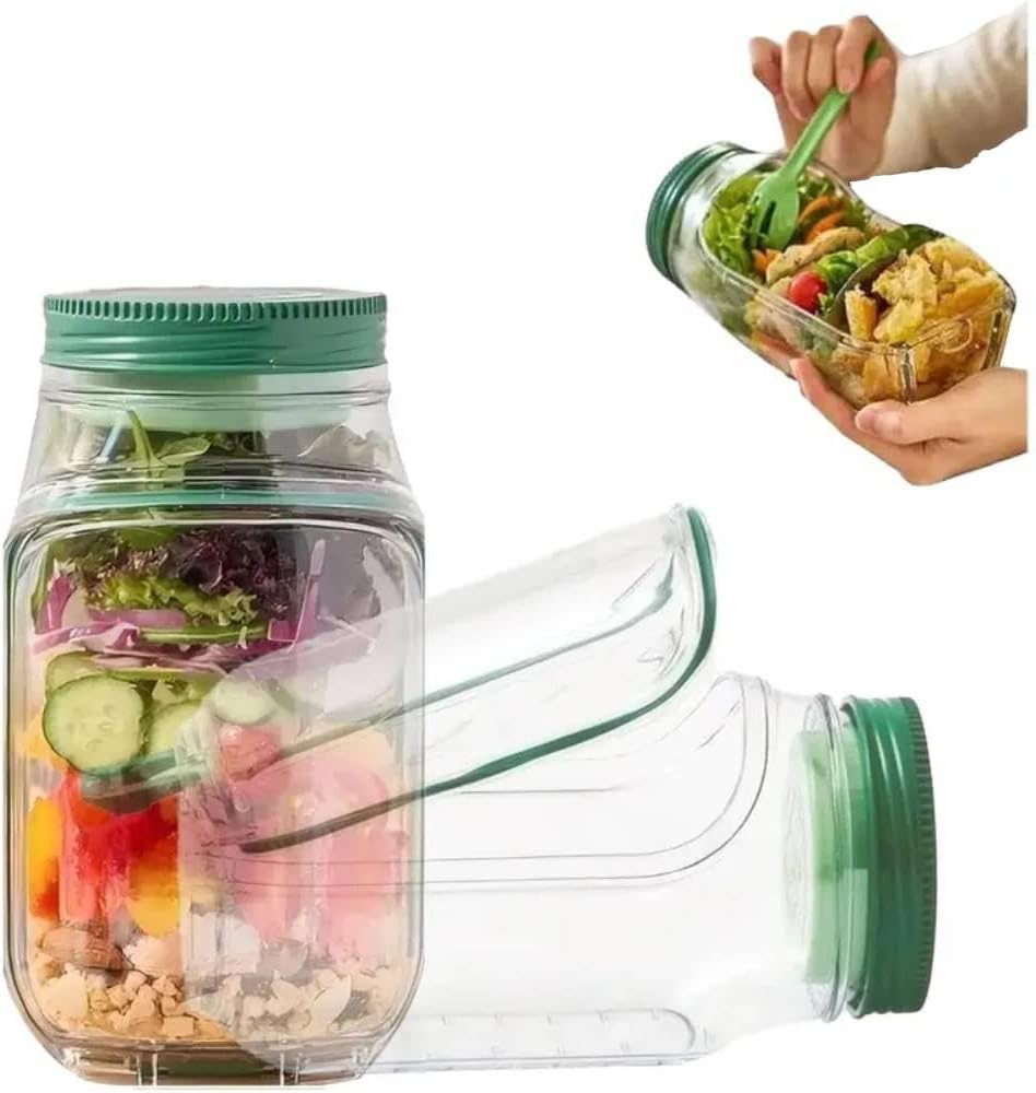 Salad Pod and Jar Combo, Leakproof Portable Salad Box with Lid, Mason Jar with Side Open for Meal Prep, Designed for Home, Outdoor, and Family Use image number 4